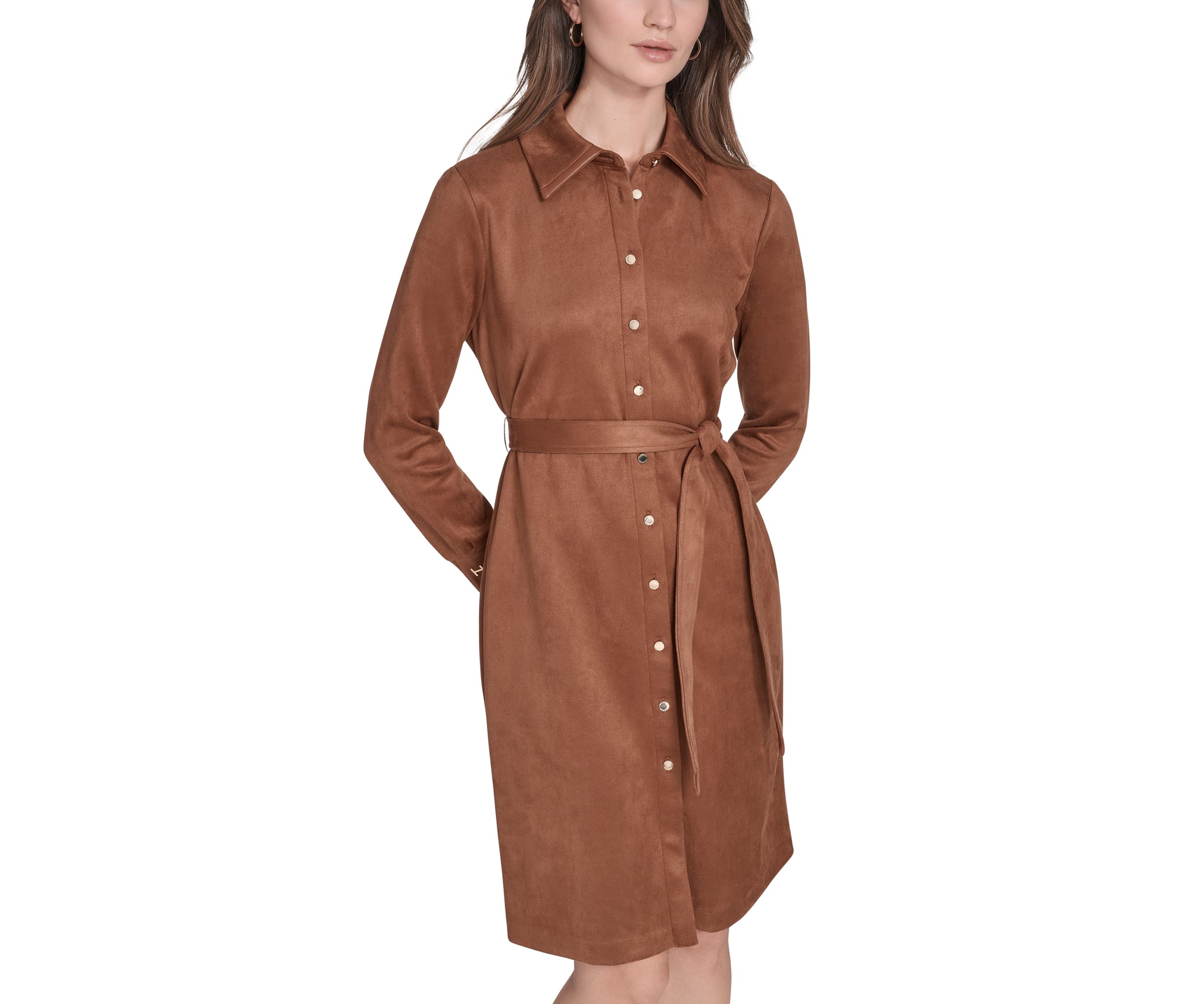 Womens Scuba Suede Vegan Leather Shirtdress