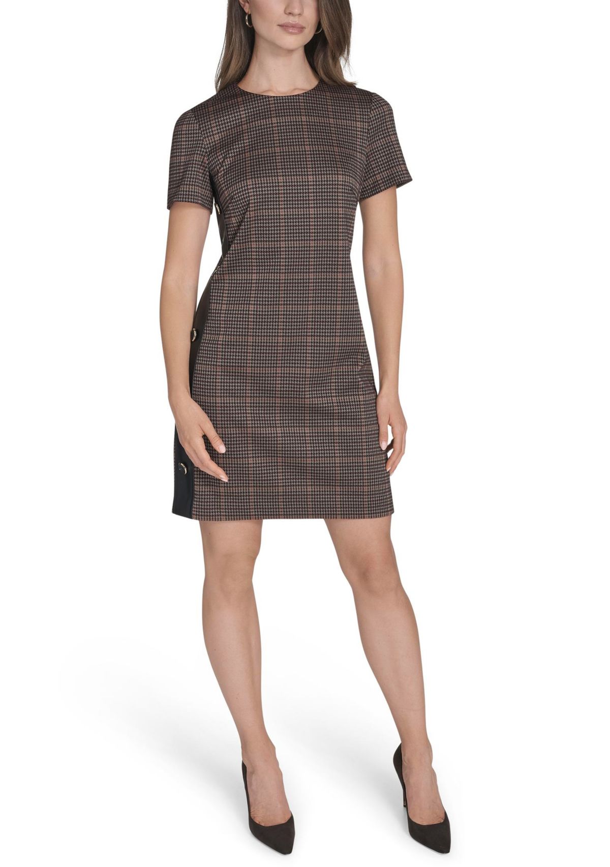 Womens Micro Houndstooth Dress