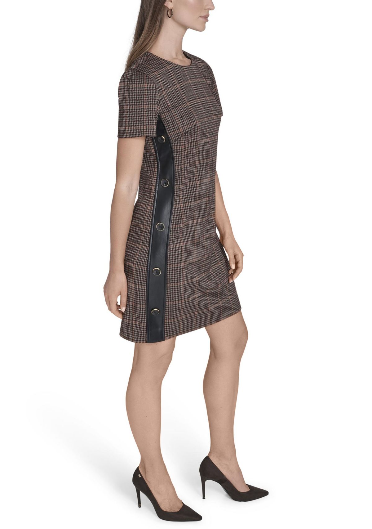 Womens Micro Houndstooth Dress