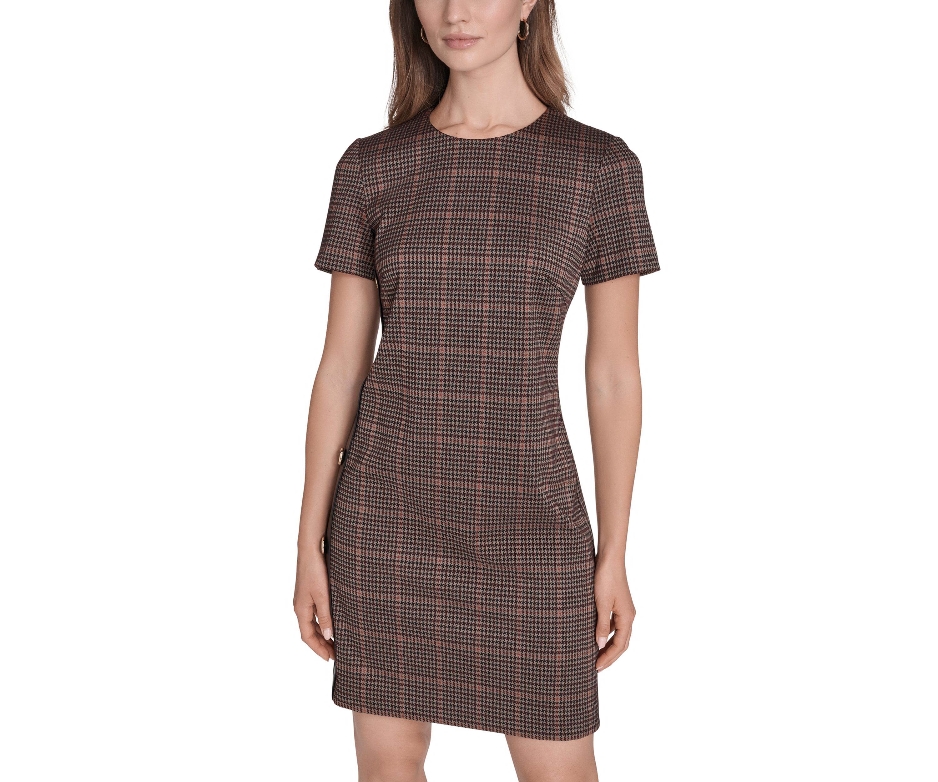 Womens Micro Houndstooth Dress