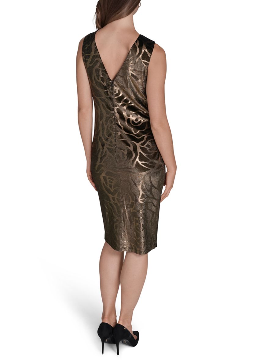 Halston Women's Sleeveless Embossed Velvet Sheath Dress - Gold/Black - Size 14