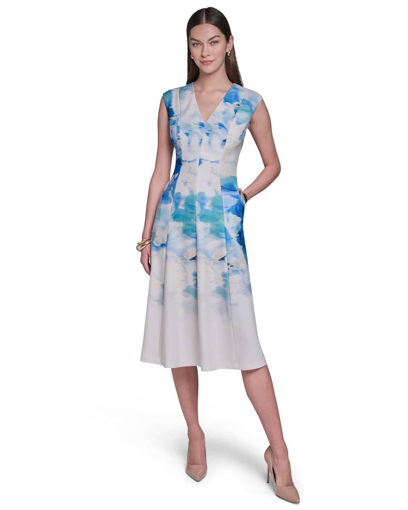 Halston Cap Sleeve Midi Printed Fit & Flare Dress | Belk