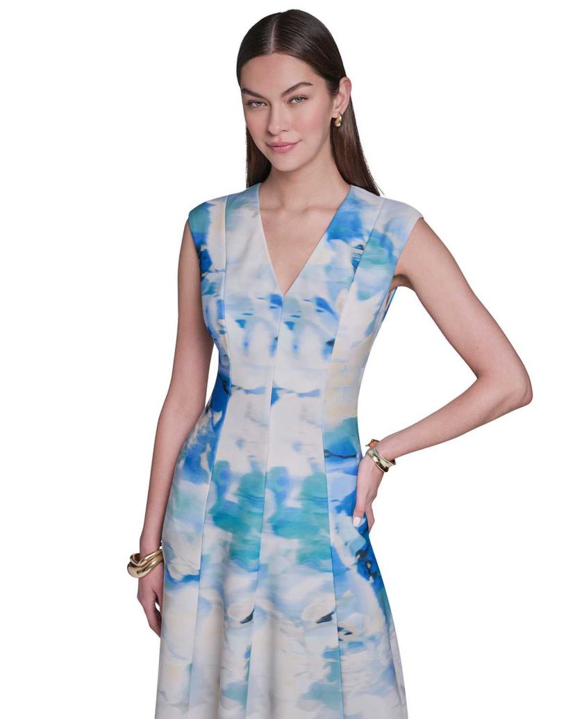 Halston Cap Sleeve Midi Printed Fit & Flare Dress | Belk