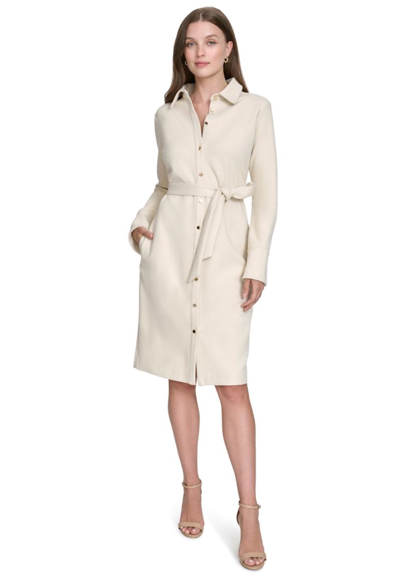 Womens Long Sleeve Collared Wrap Fit and Flare Dress