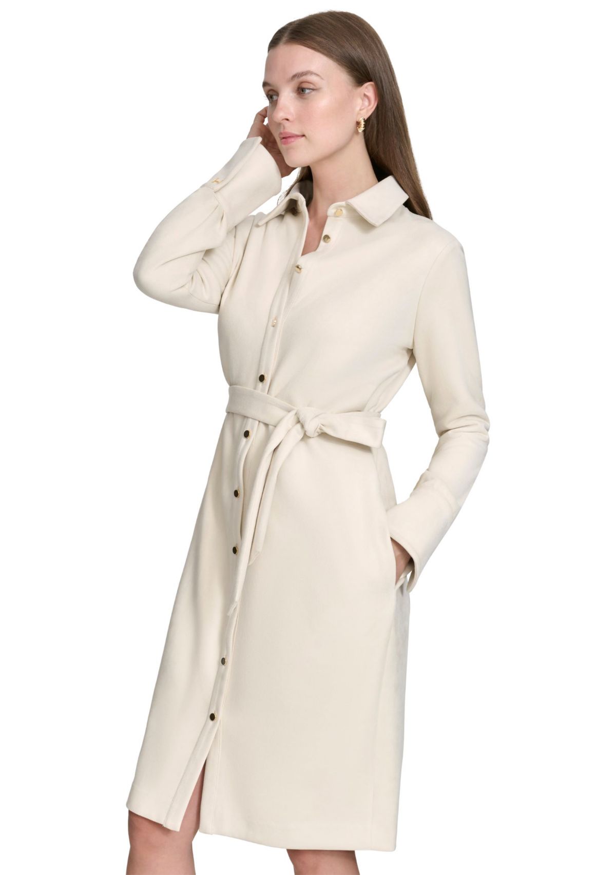 Womens Long Sleeve Collared Wrap Fit and Flare Dress