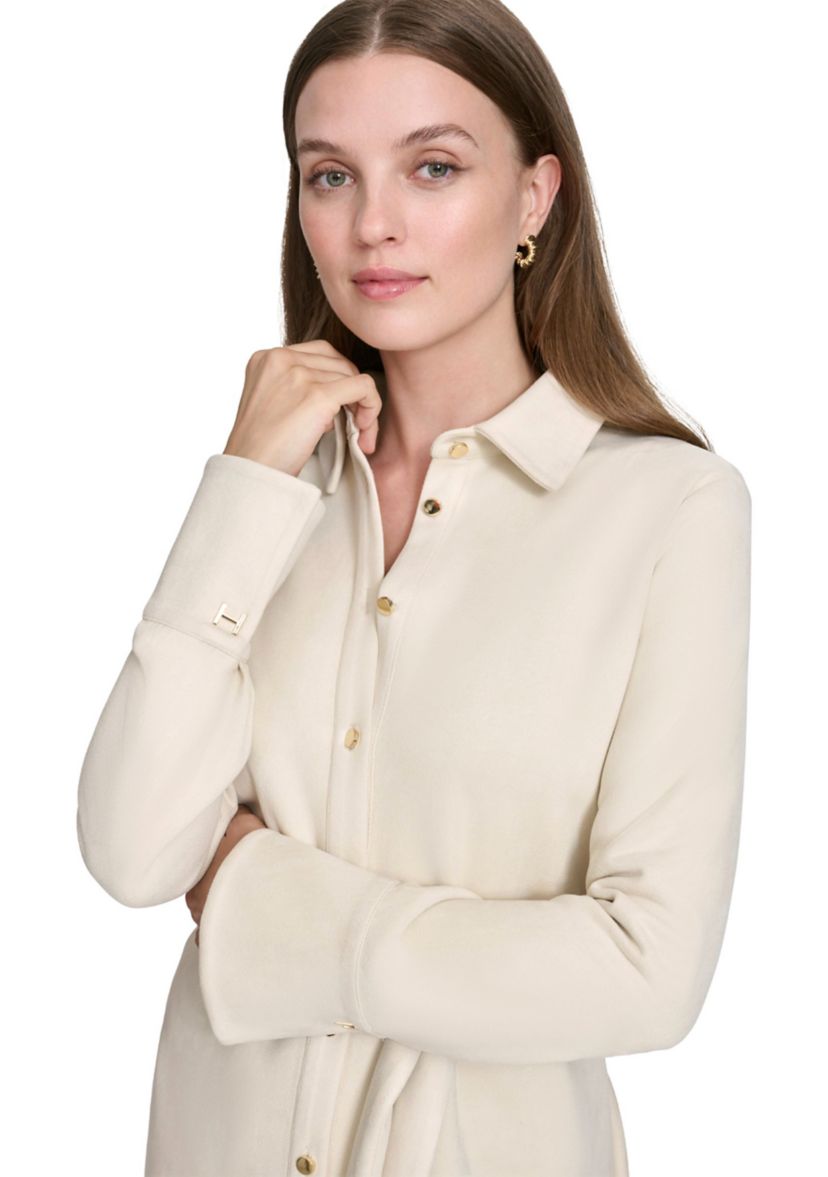 Womens Long Sleeve Collared Wrap Fit and Flare Dress