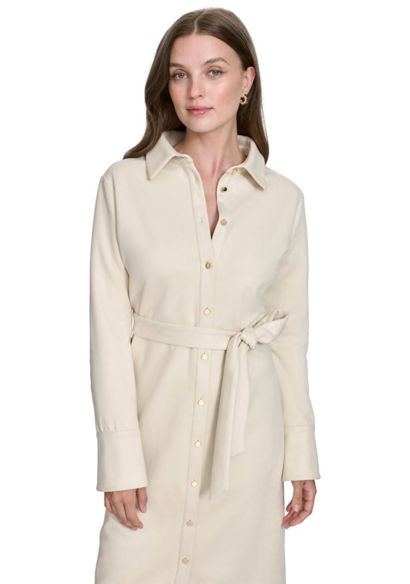 Womens Long Sleeve Collared Wrap Fit and Flare Dress