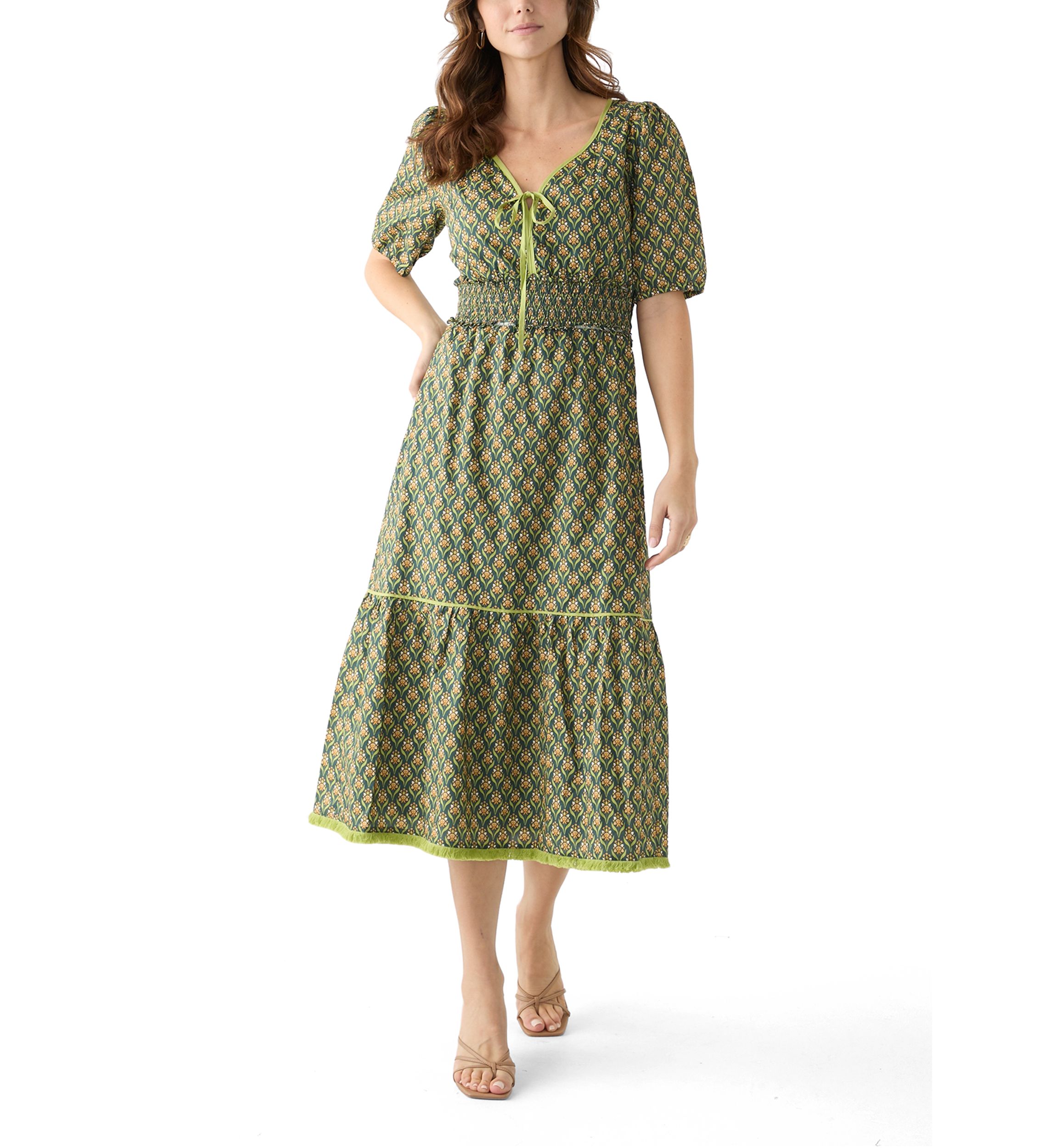 Womens Front Tied Printed Midi Dress