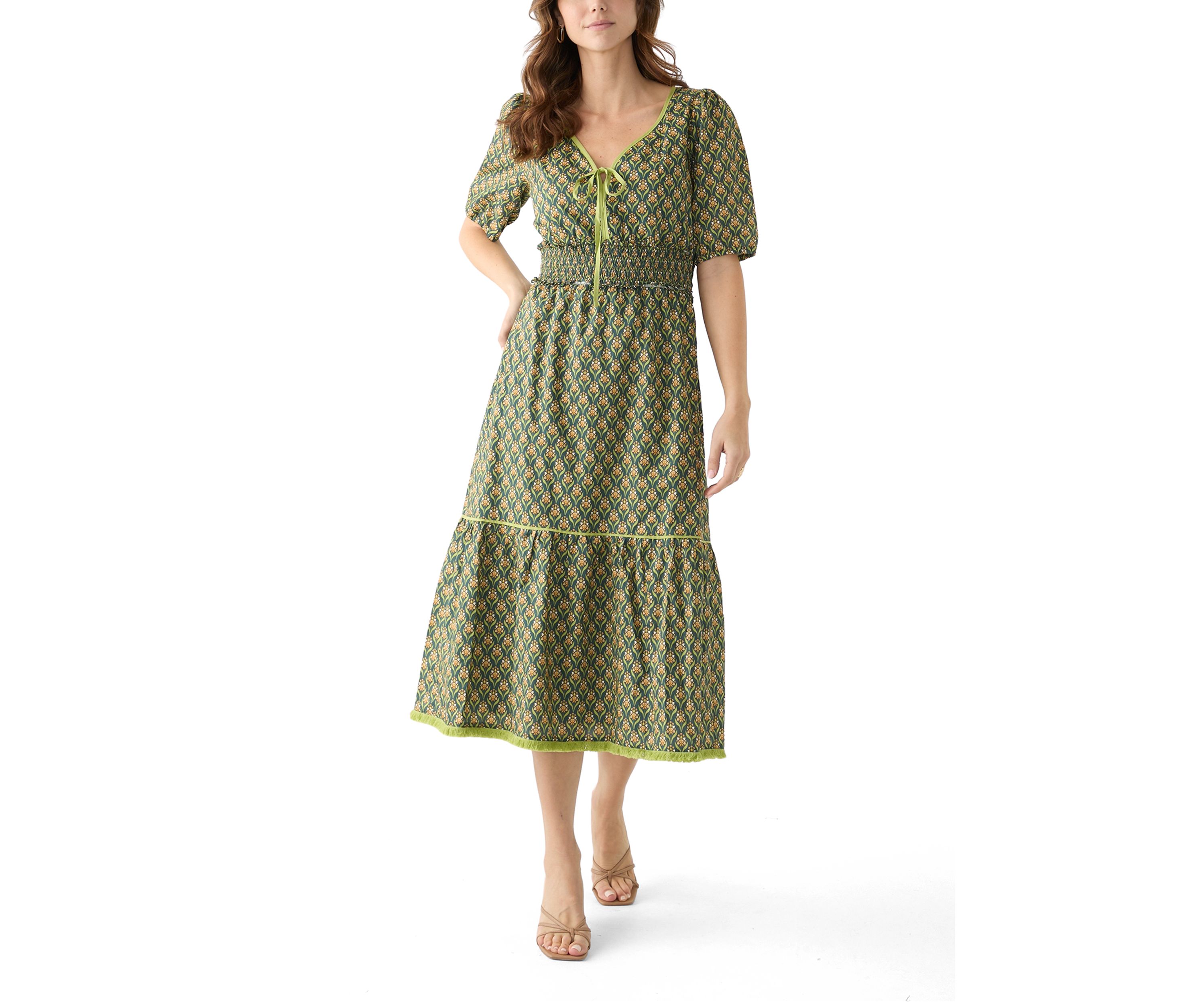 Womens Front Tied Printed Midi Dress