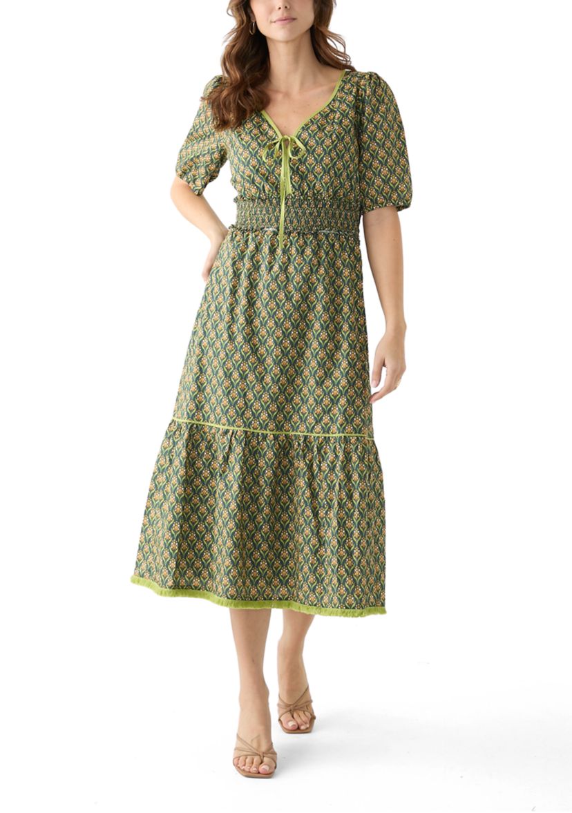 Womens Front Tied Printed Midi Dress
