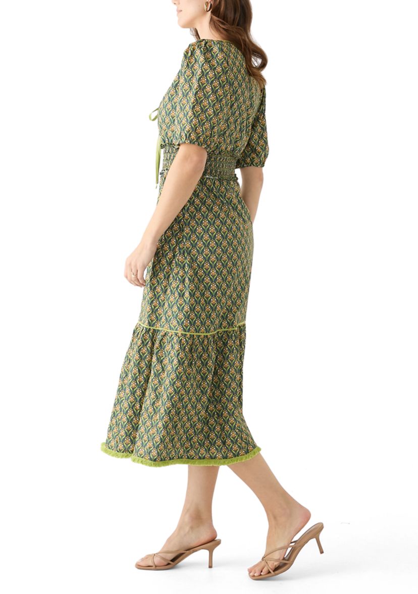 Womens Front Tied Printed Midi Dress