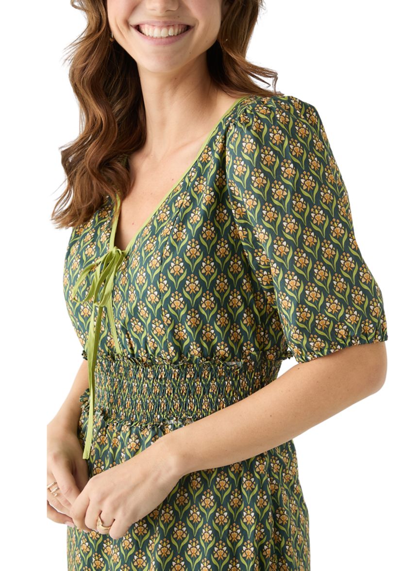 Womens Front Tied Printed Midi Dress