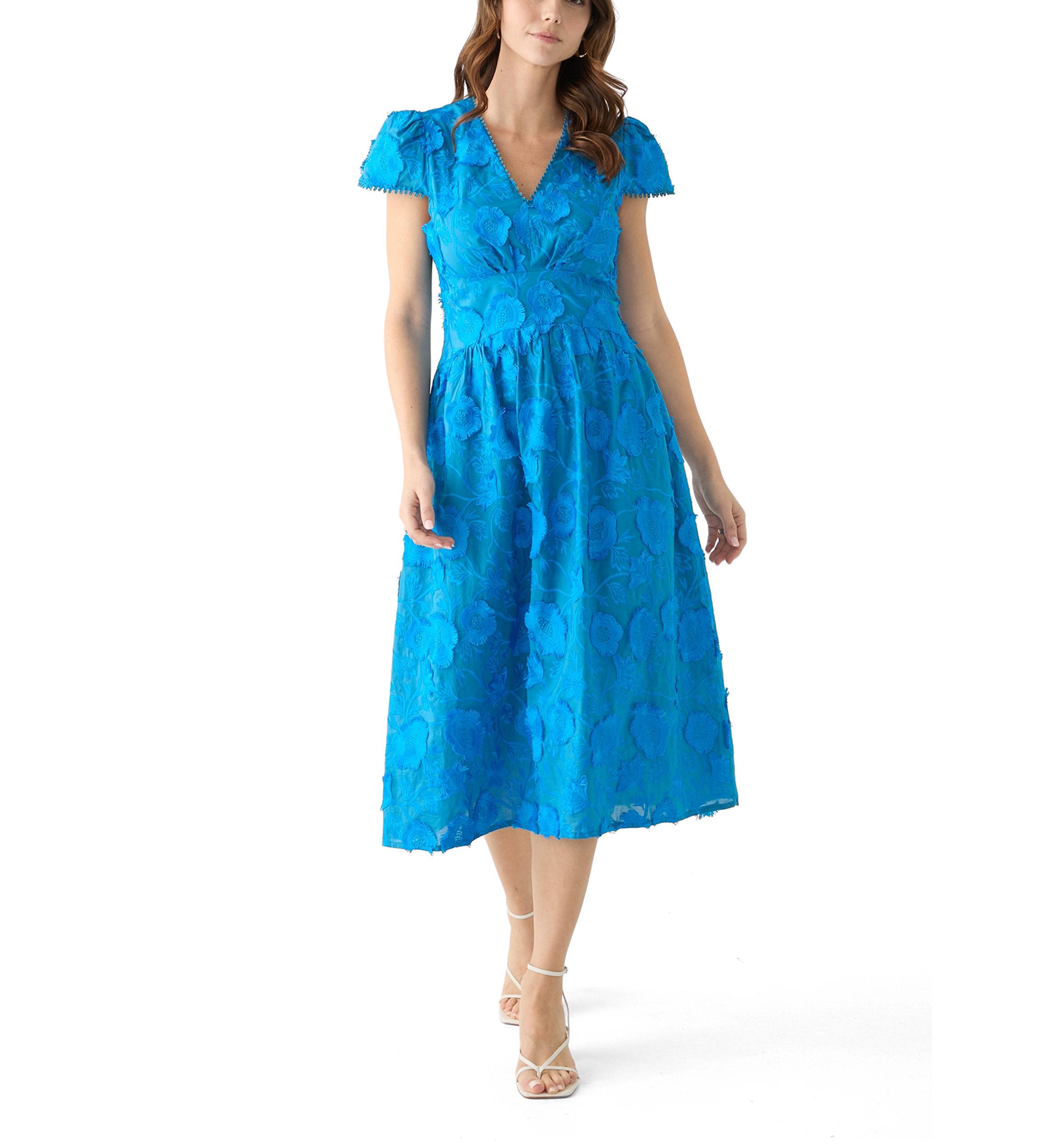 Womens Nori 3D Embroidered Scalloped Midi Dress