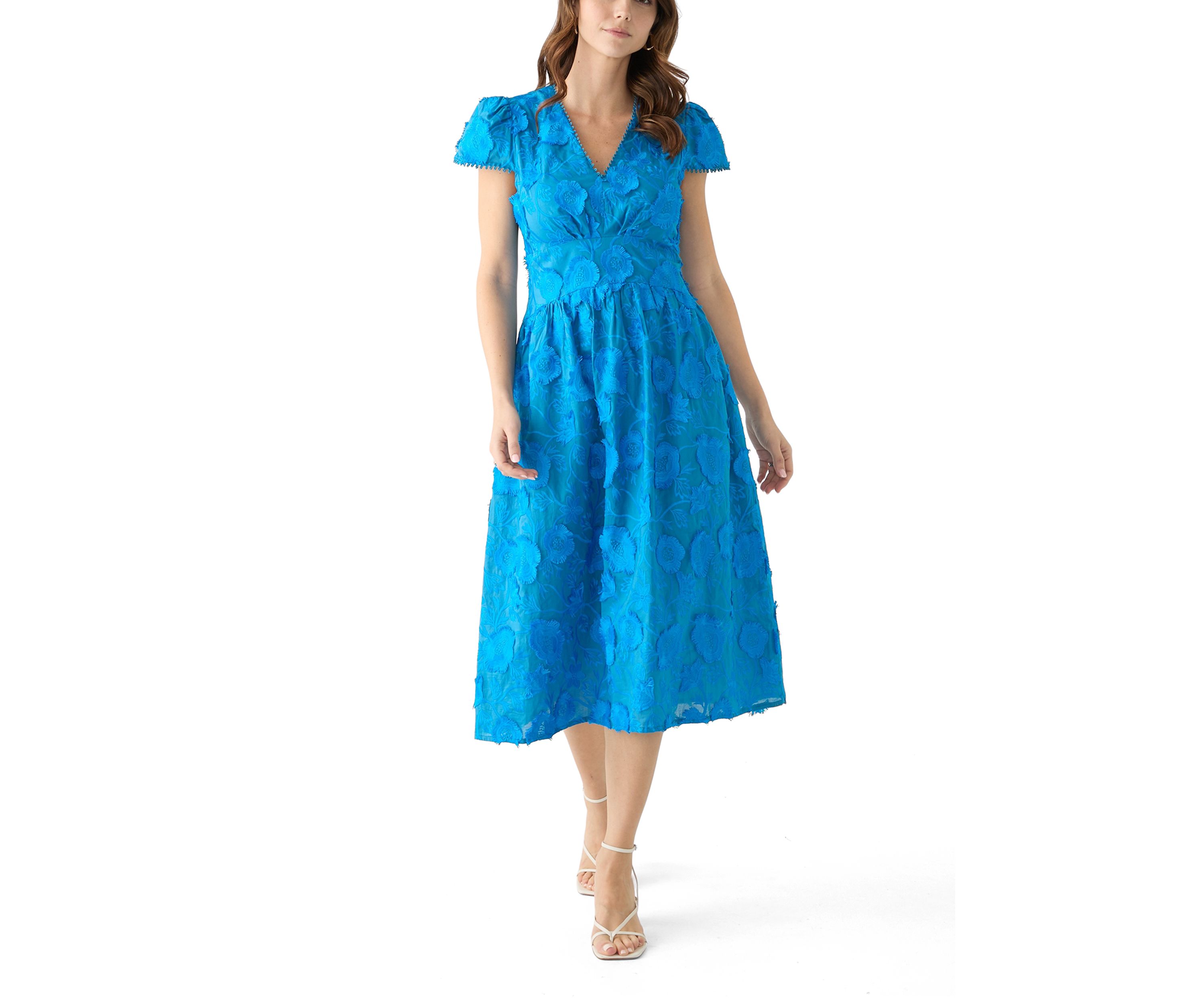 Womens Nori 3D Embroidered Scalloped Midi Dress