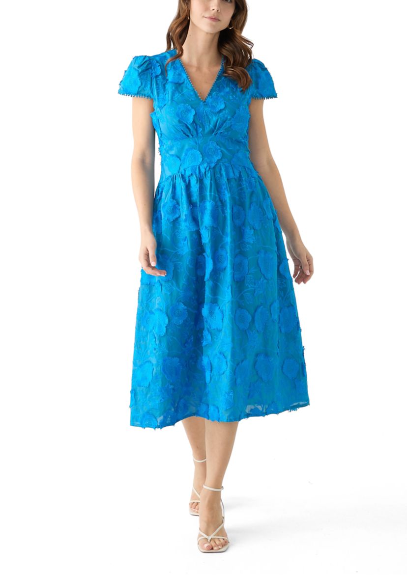 Womens Nori 3D Embroidered Scalloped Midi Dress