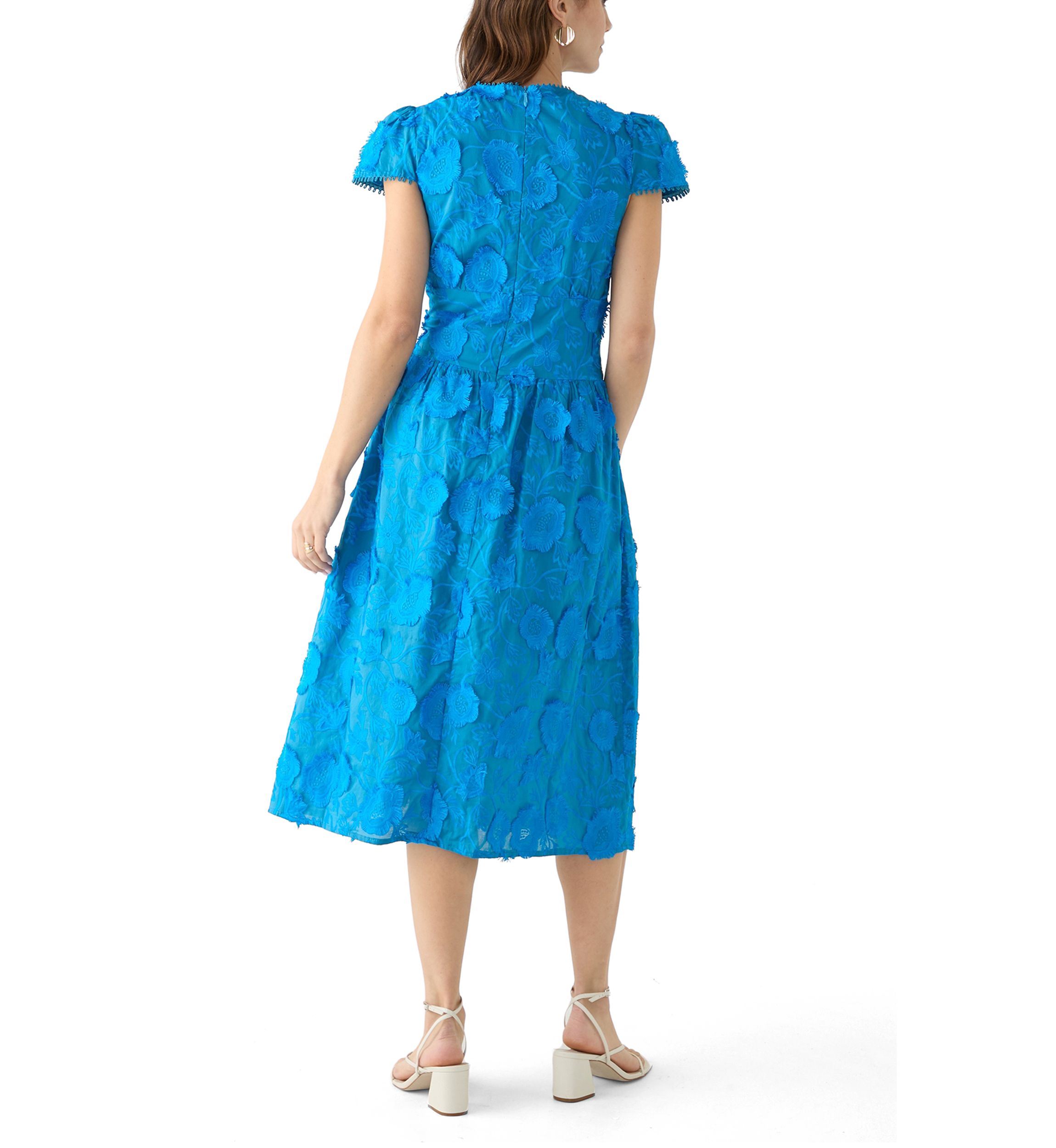 Womens Nori 3D Embroidered Scalloped Midi Dress