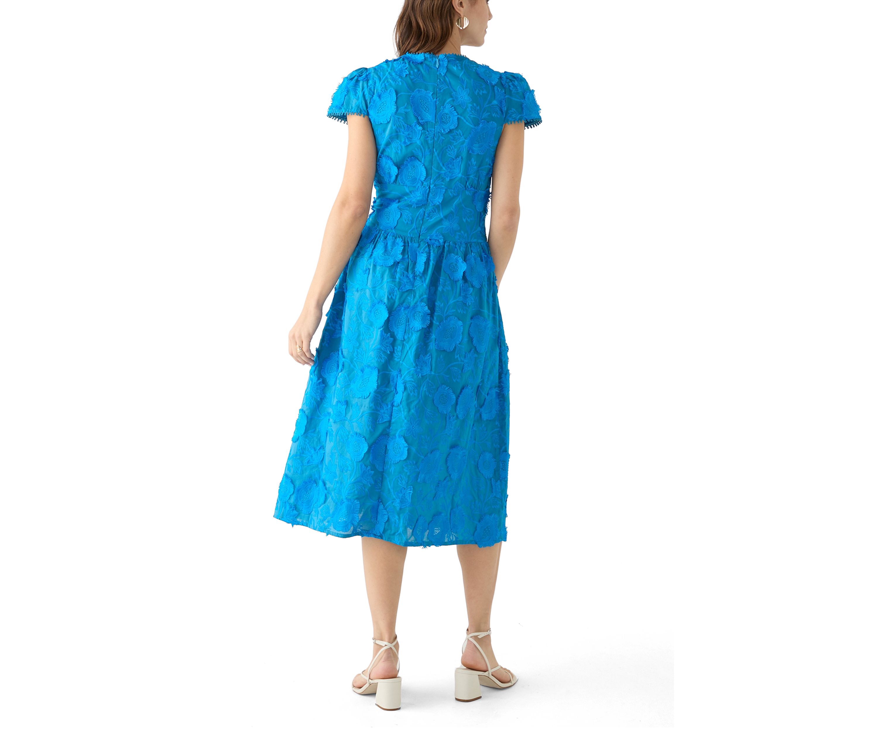 Womens Nori 3D Embroidered Scalloped Midi Dress