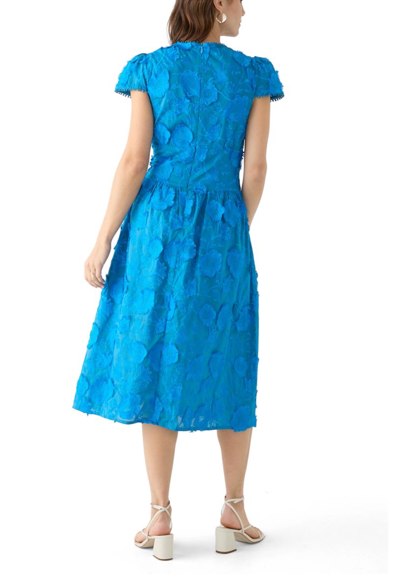 Womens Nori 3D Embroidered Scalloped Midi Dress