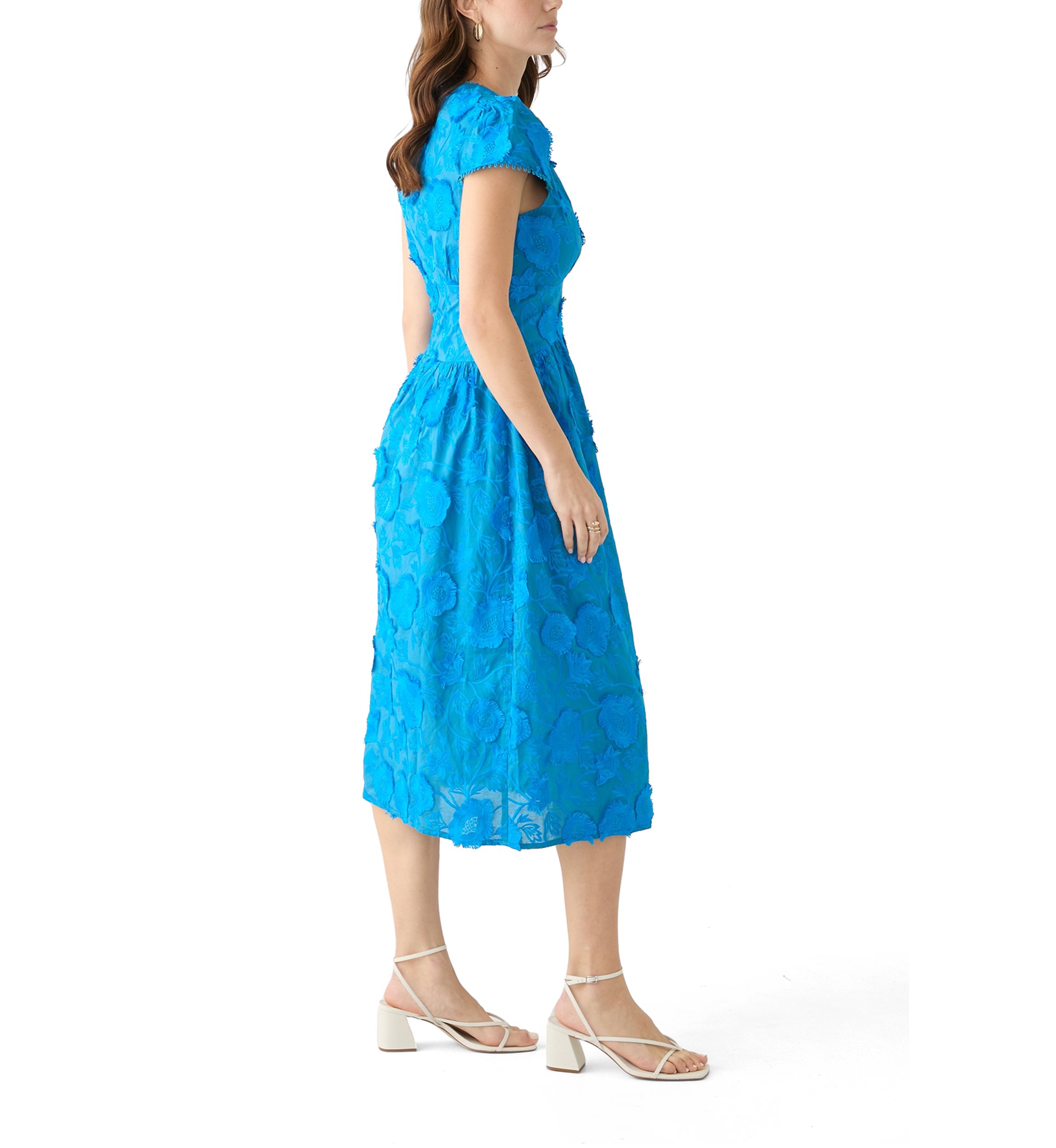 Womens Nori 3D Embroidered Scalloped Midi Dress