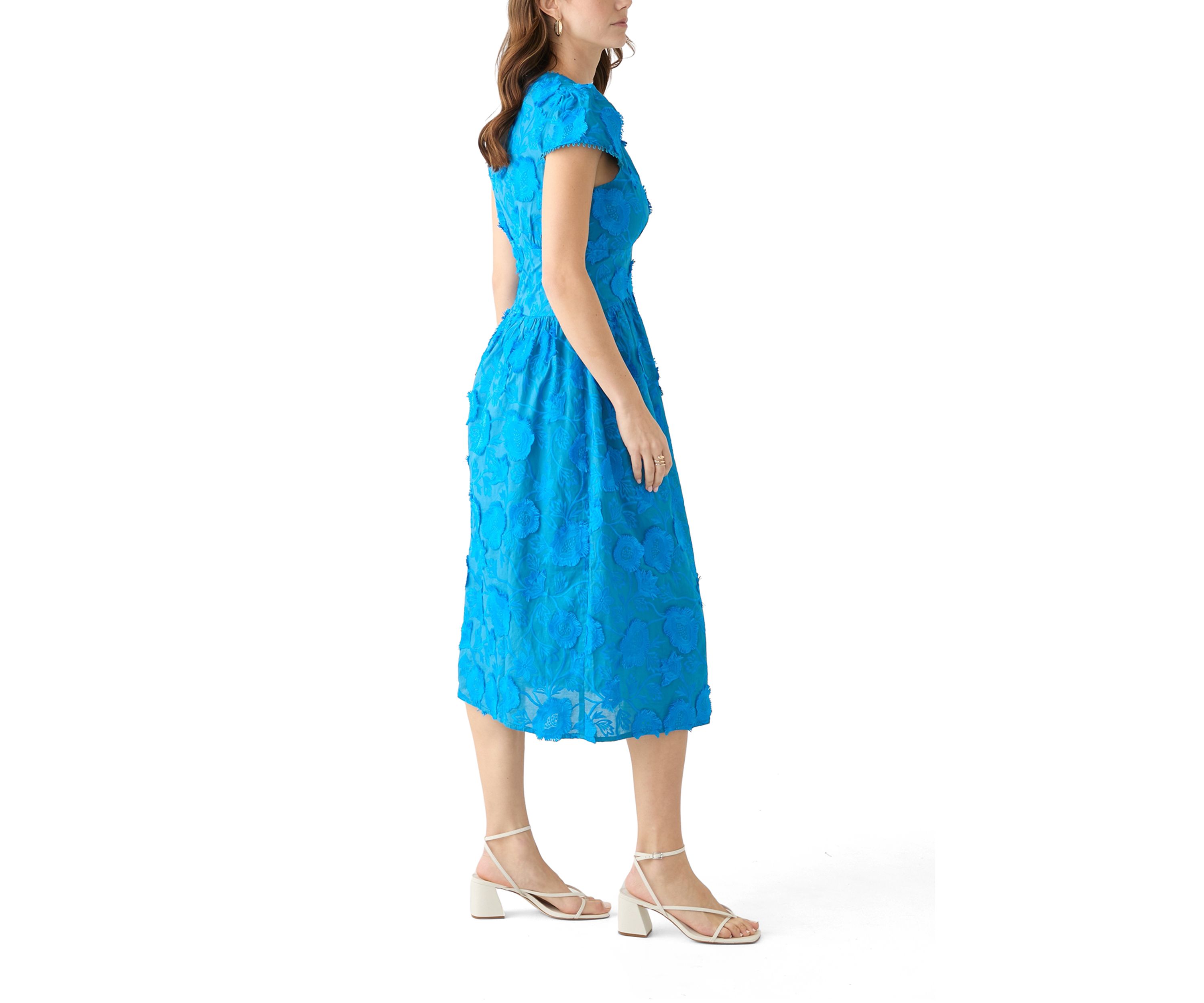 Womens Nori 3D Embroidered Scalloped Midi Dress