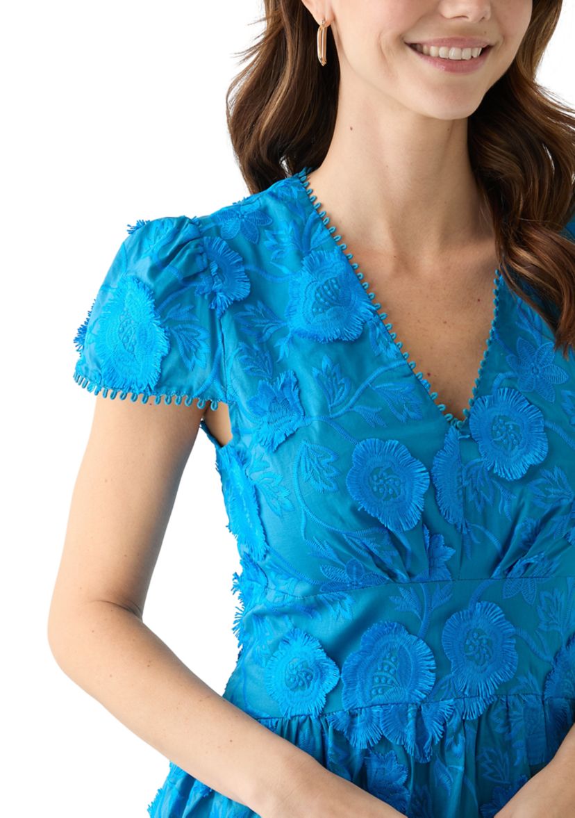 Womens Nori 3D Embroidered Scalloped Midi Dress