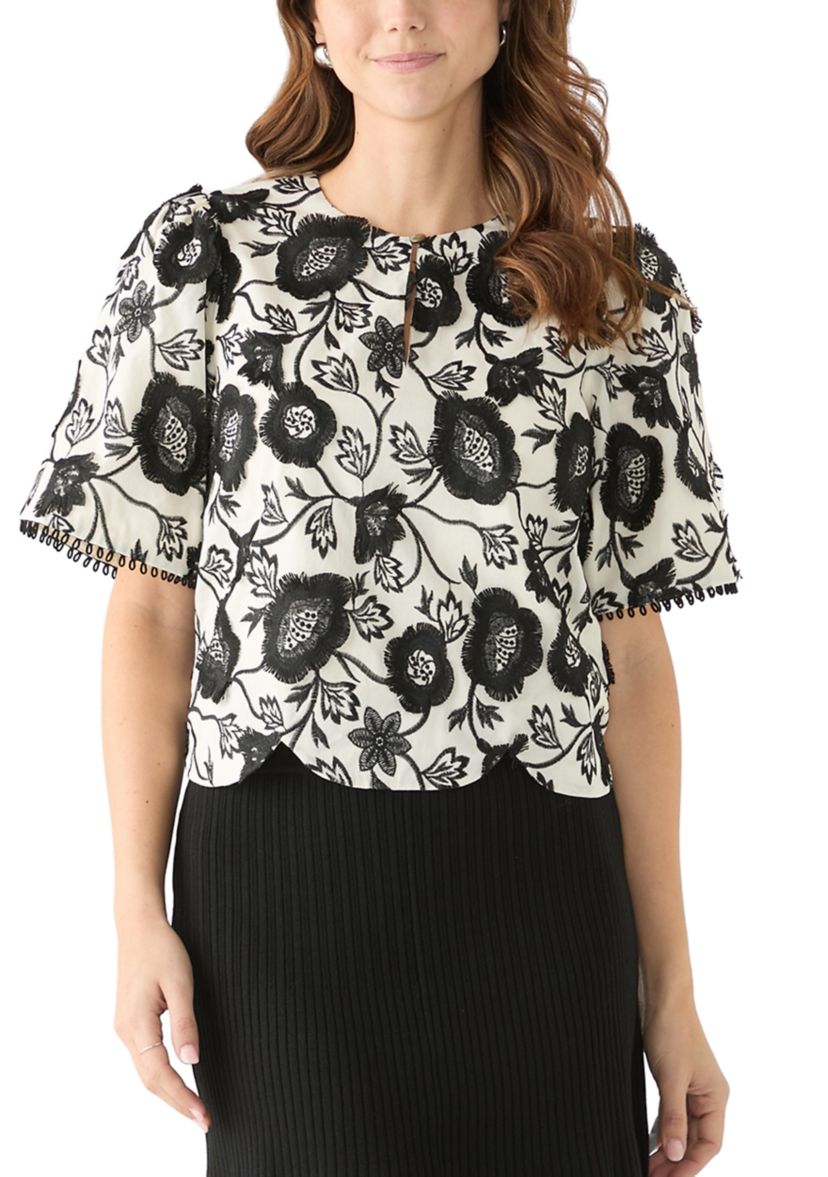 Womens Darby 3D Embroidered Scalloped Hem Blouse