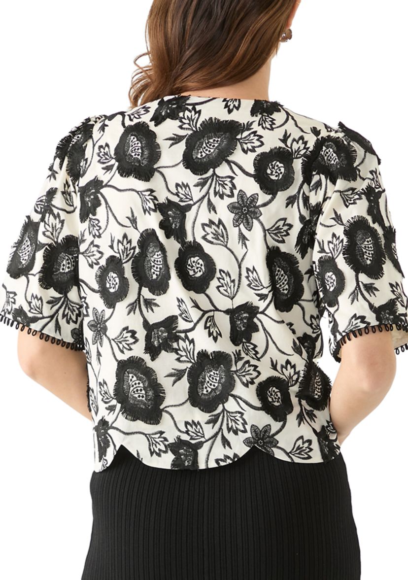 Womens Darby 3D Embroidered Scalloped Hem Blouse