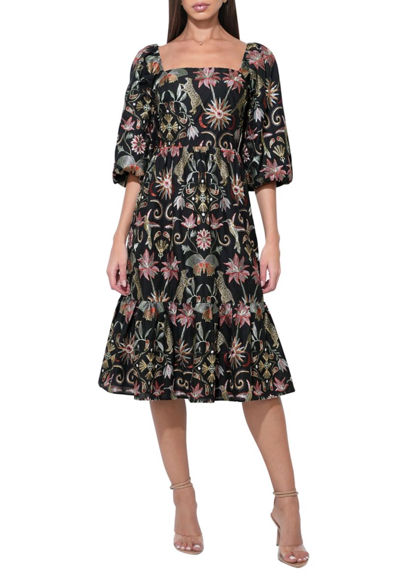 Adelyn Rae Women's Lydia Bubble Sleeve Square Neck Midi Dress | Belk