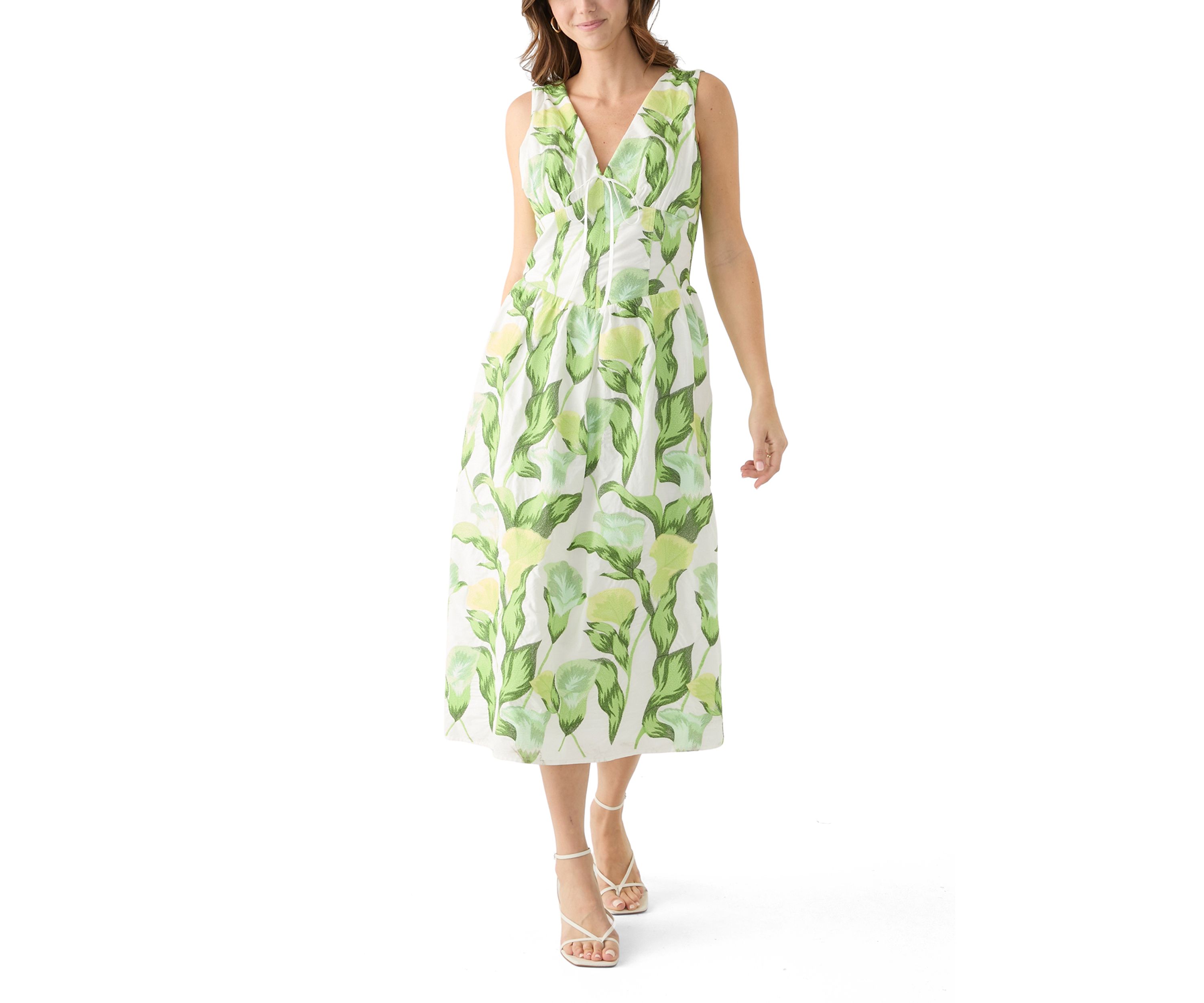 Womens Sleeveless V-Neck Fruit Print A-Line Dress