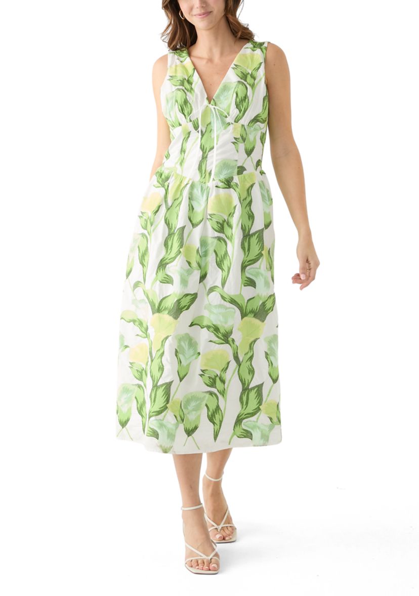 Womens Sleeveless V-Neck Fruit Print A-Line Dress