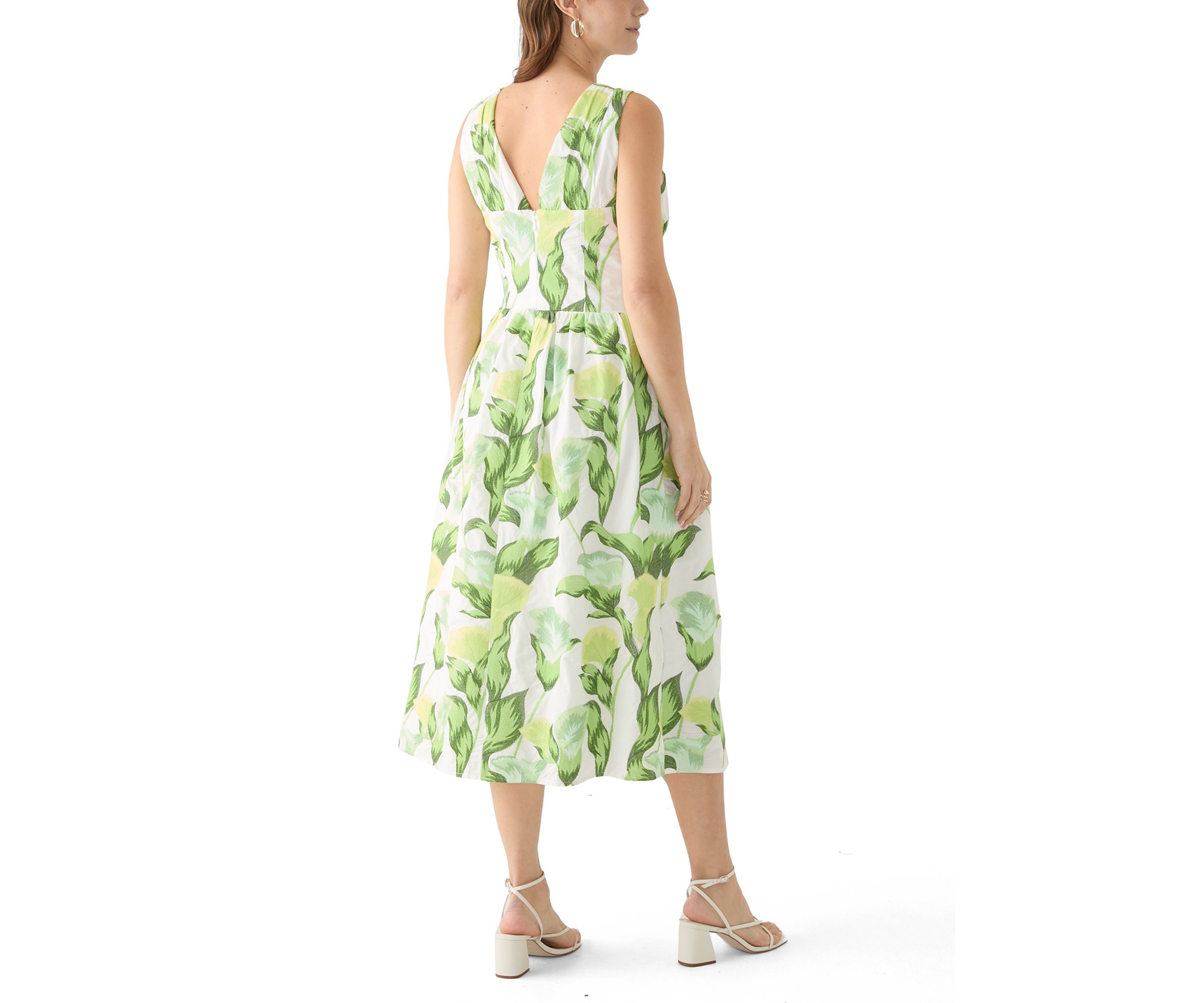 Womens Sleeveless V-Neck Fruit Print A-Line Dress