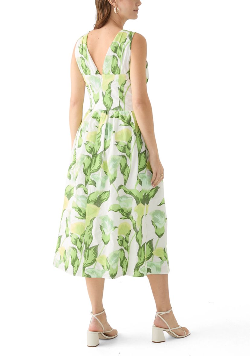 Womens Sleeveless V-Neck Fruit Print A-Line Dress