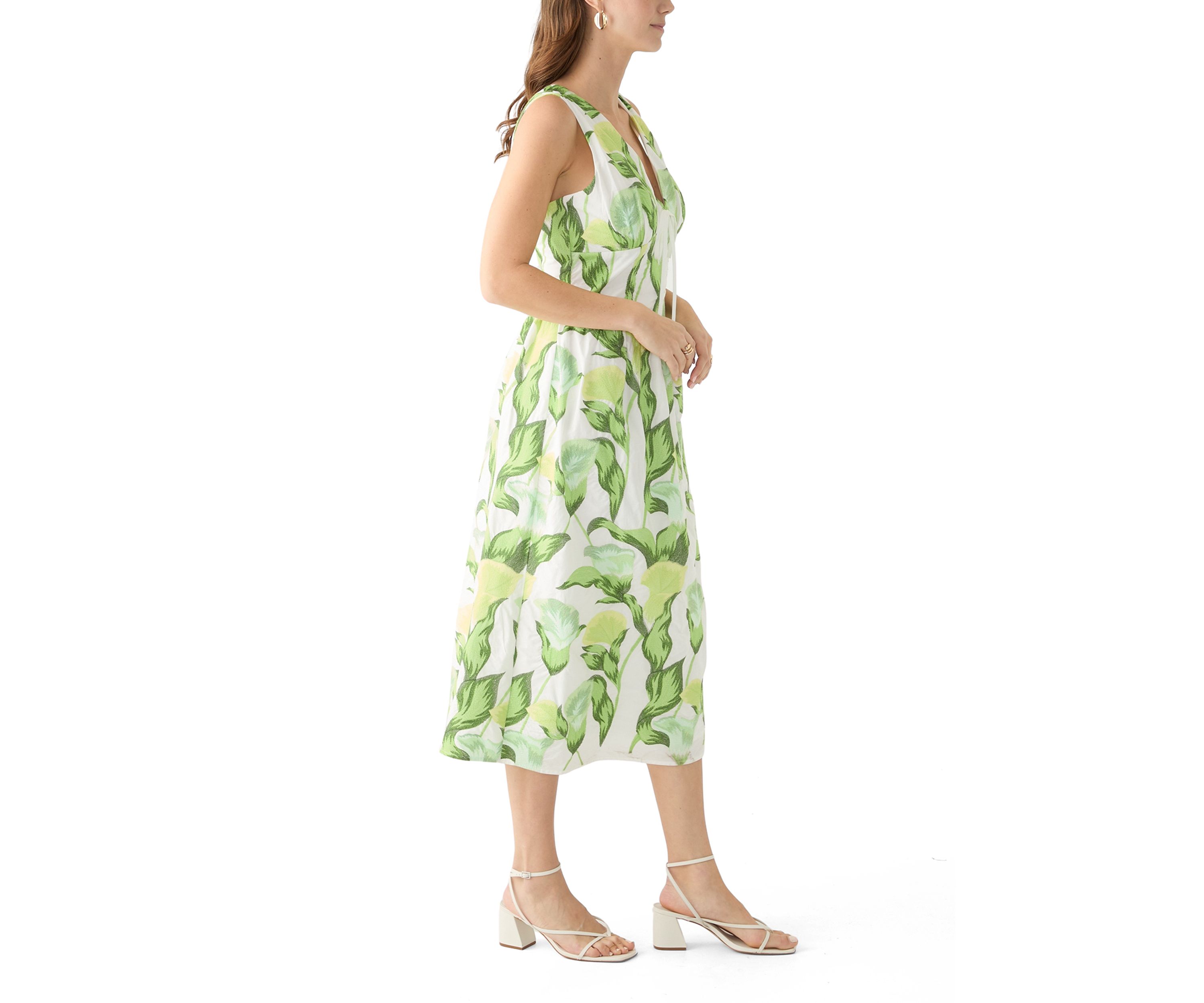 Womens Sleeveless V-Neck Fruit Print A-Line Dress