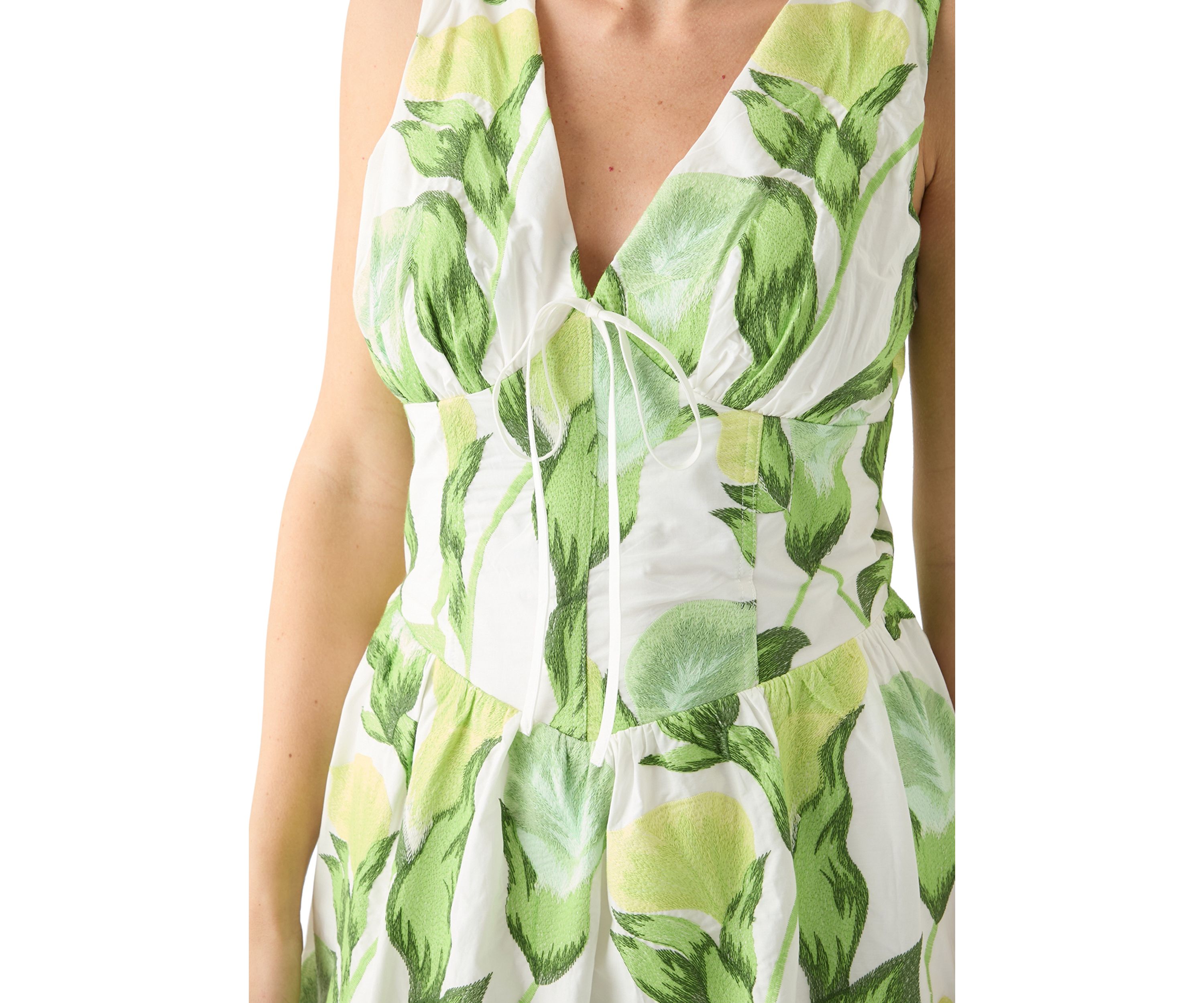 Womens Sleeveless V-Neck Fruit Print A-Line Dress