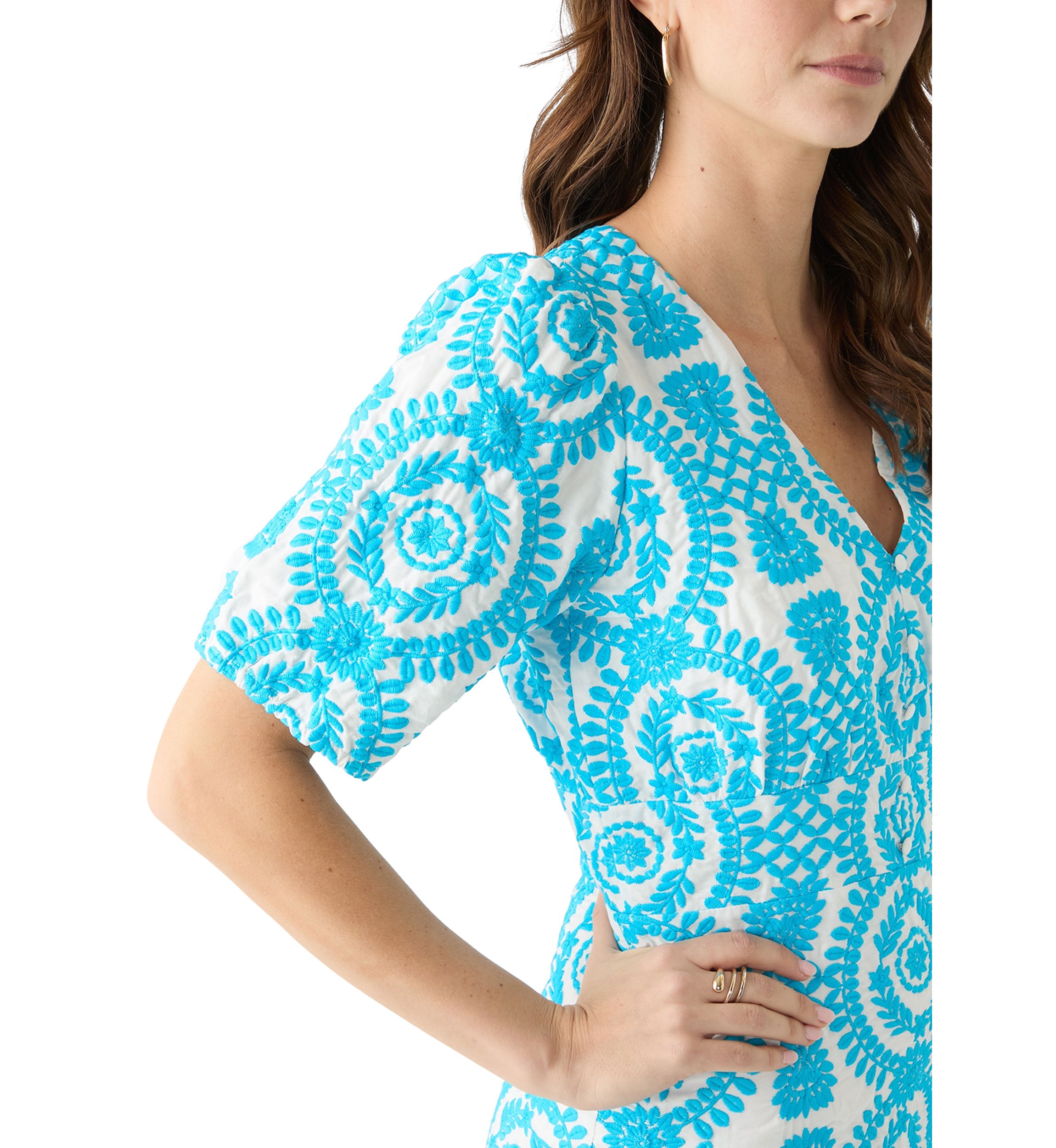 Womens Short Sleeve V-Neck Printed Sheath Dress