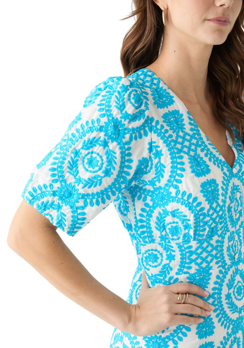 Womens Short Sleeve V-Neck Printed Sheath Dress
