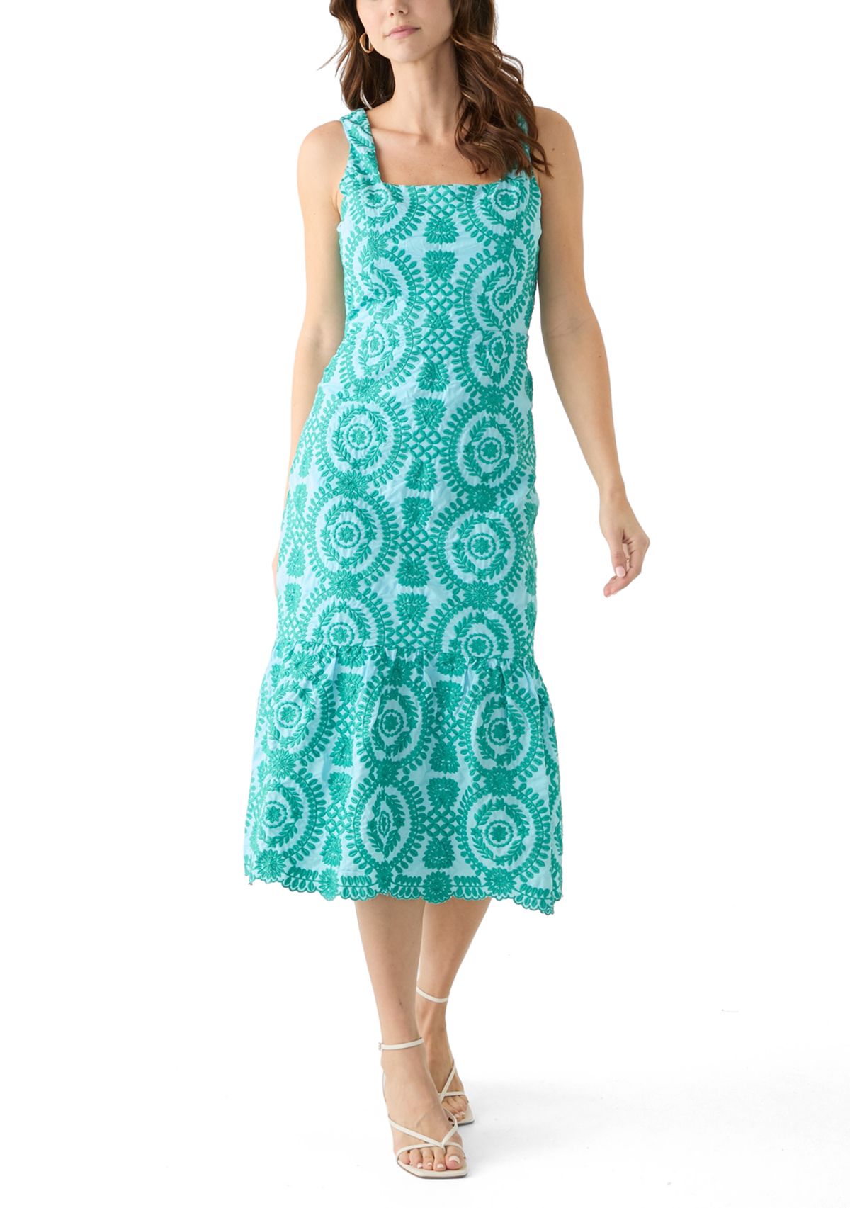 Womens Sleeveless Square Neck Printed Slim Dress