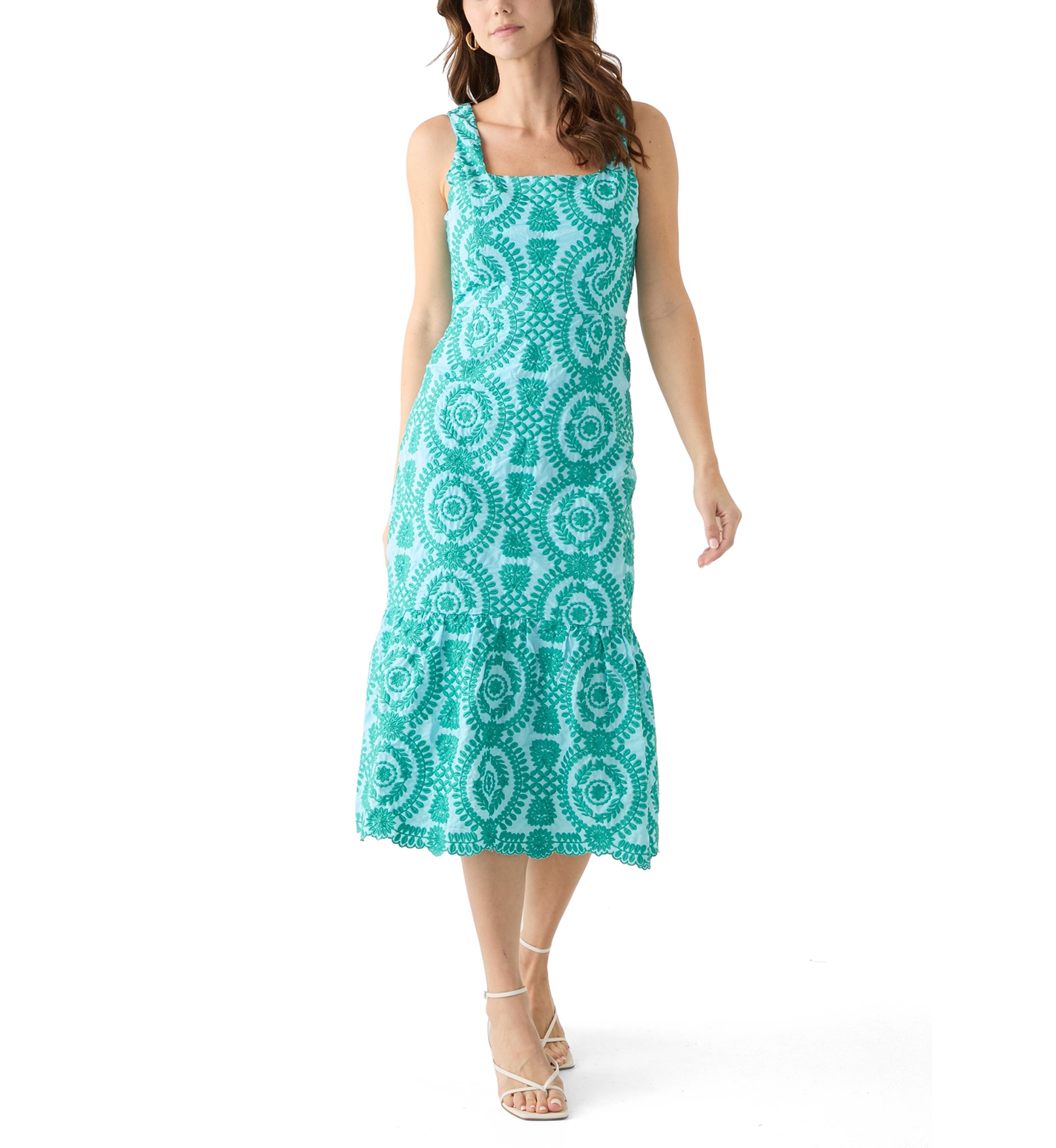 Womens Sleeveless Square Neck Printed Slim Dress