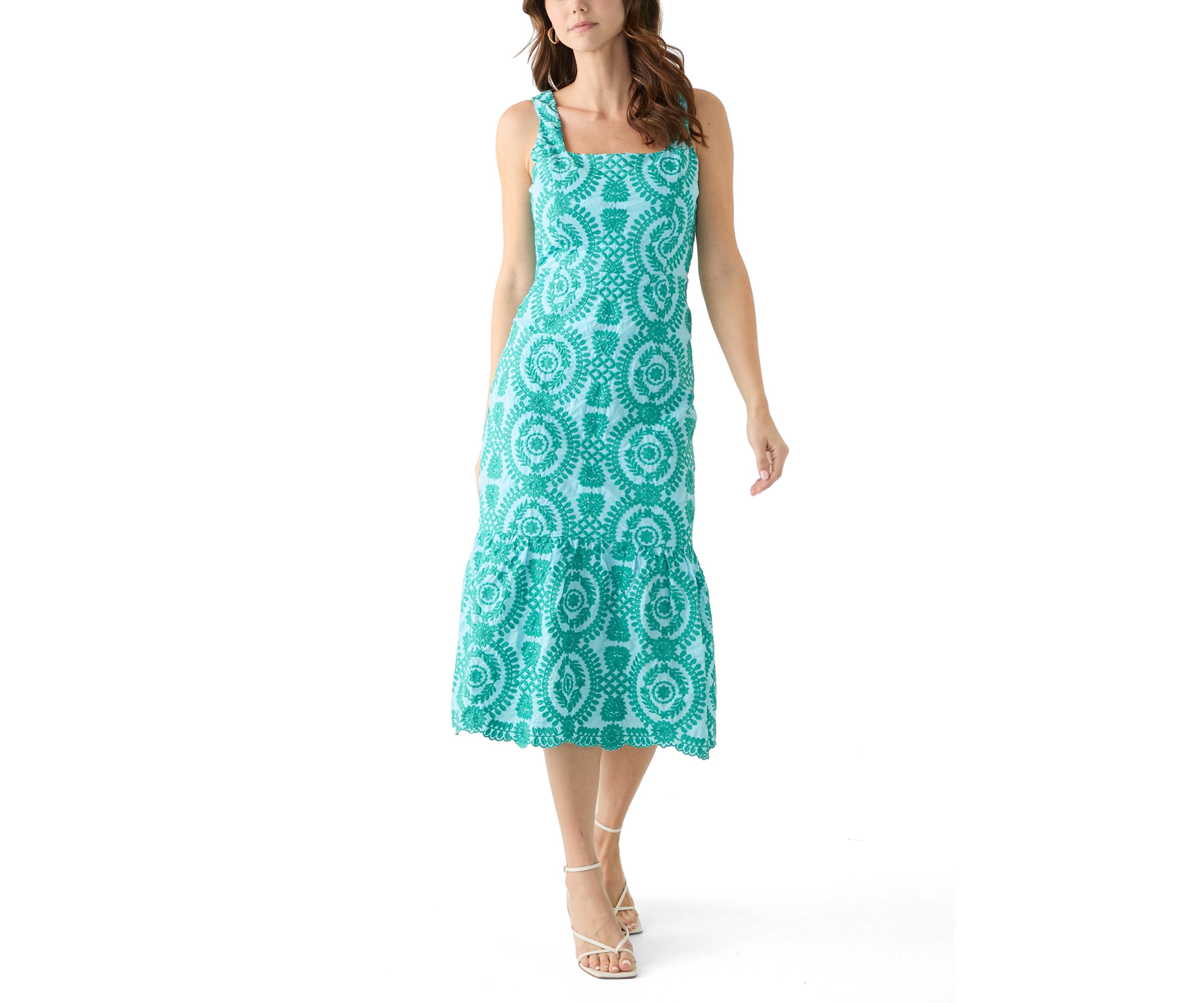 Womens Sleeveless Square Neck Printed Slim Dress