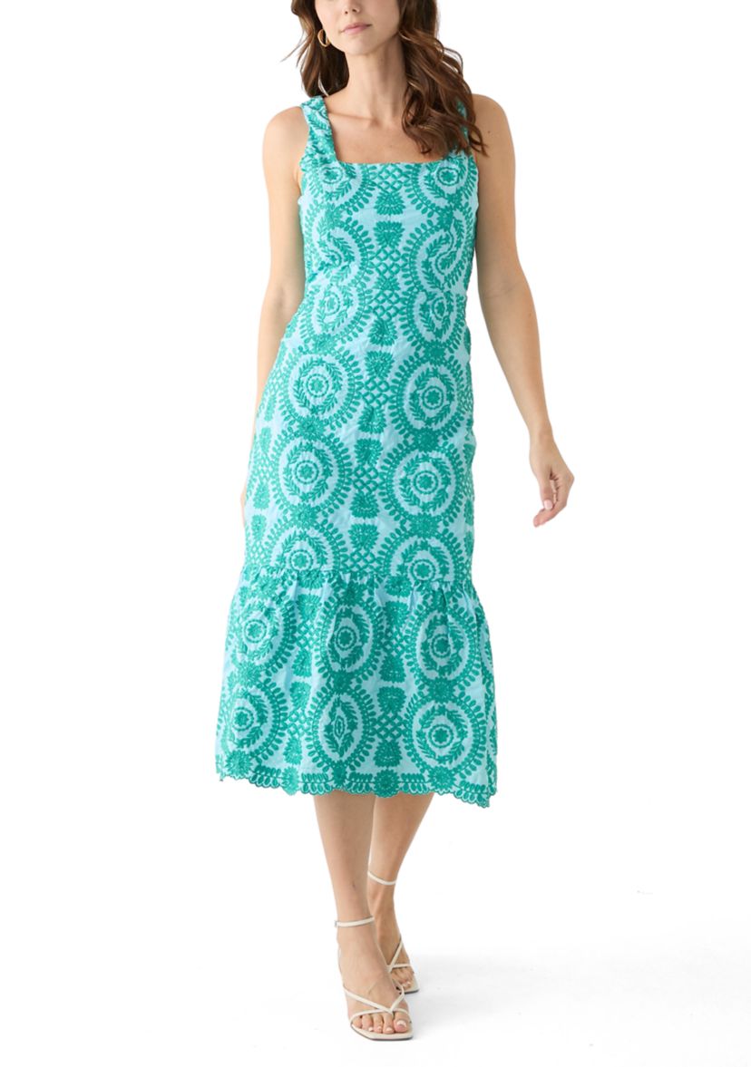 Womens Sleeveless Square Neck Printed Slim Dress