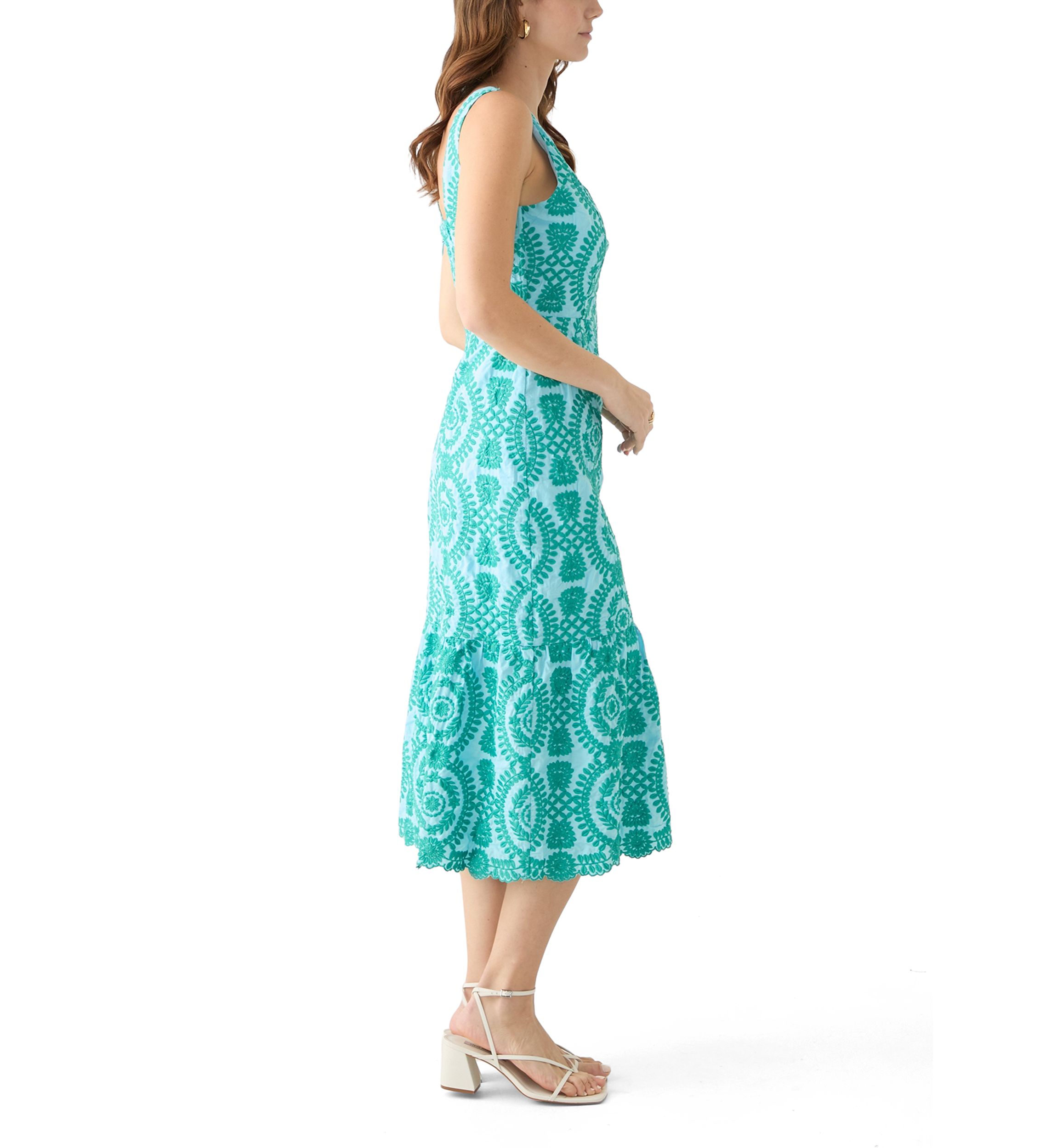 Womens Sleeveless Square Neck Printed Slim Dress