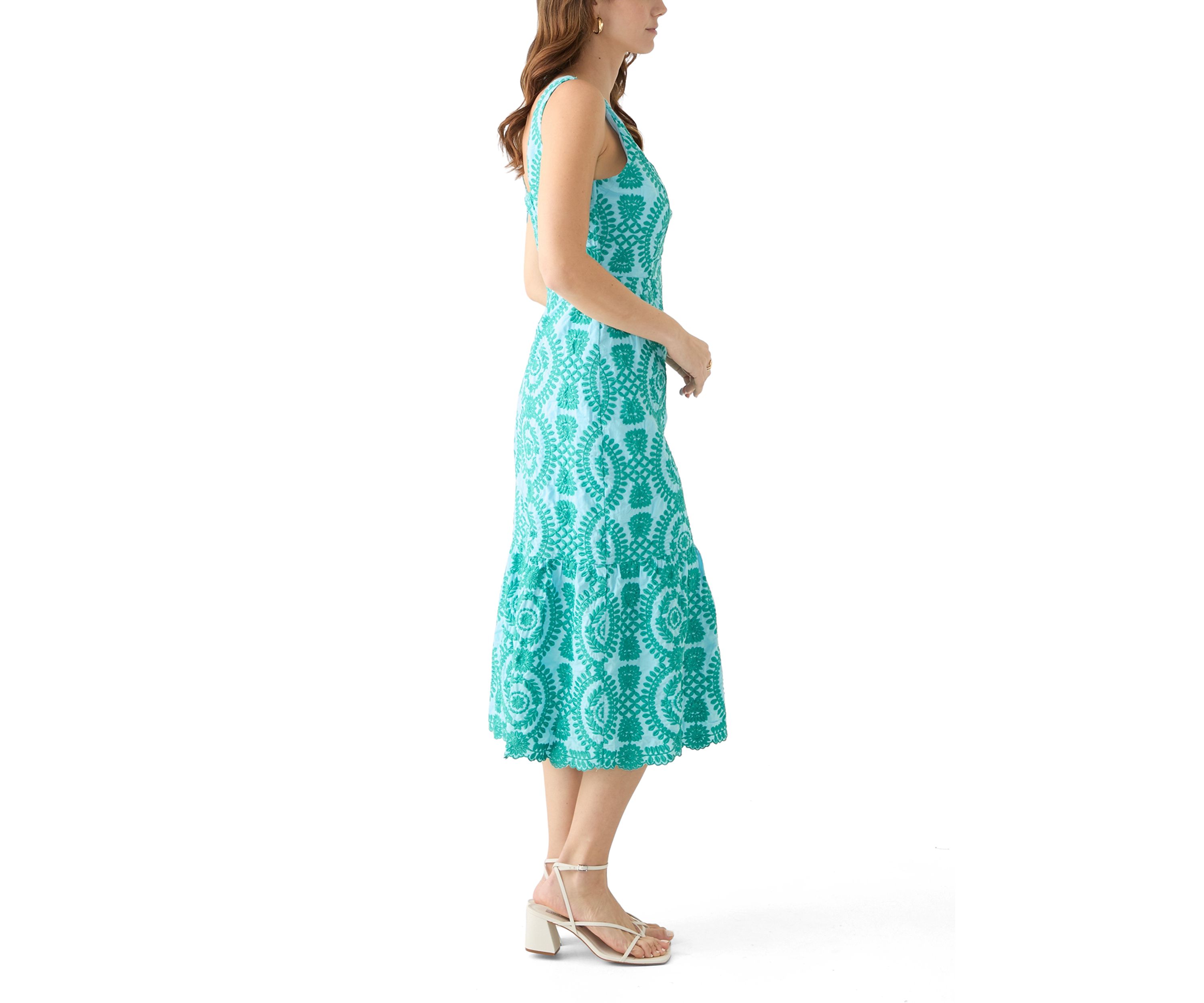 Womens Sleeveless Square Neck Printed Slim Dress