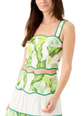 Adelyn Rae Women's Printed Scalloped Trim Crop Top