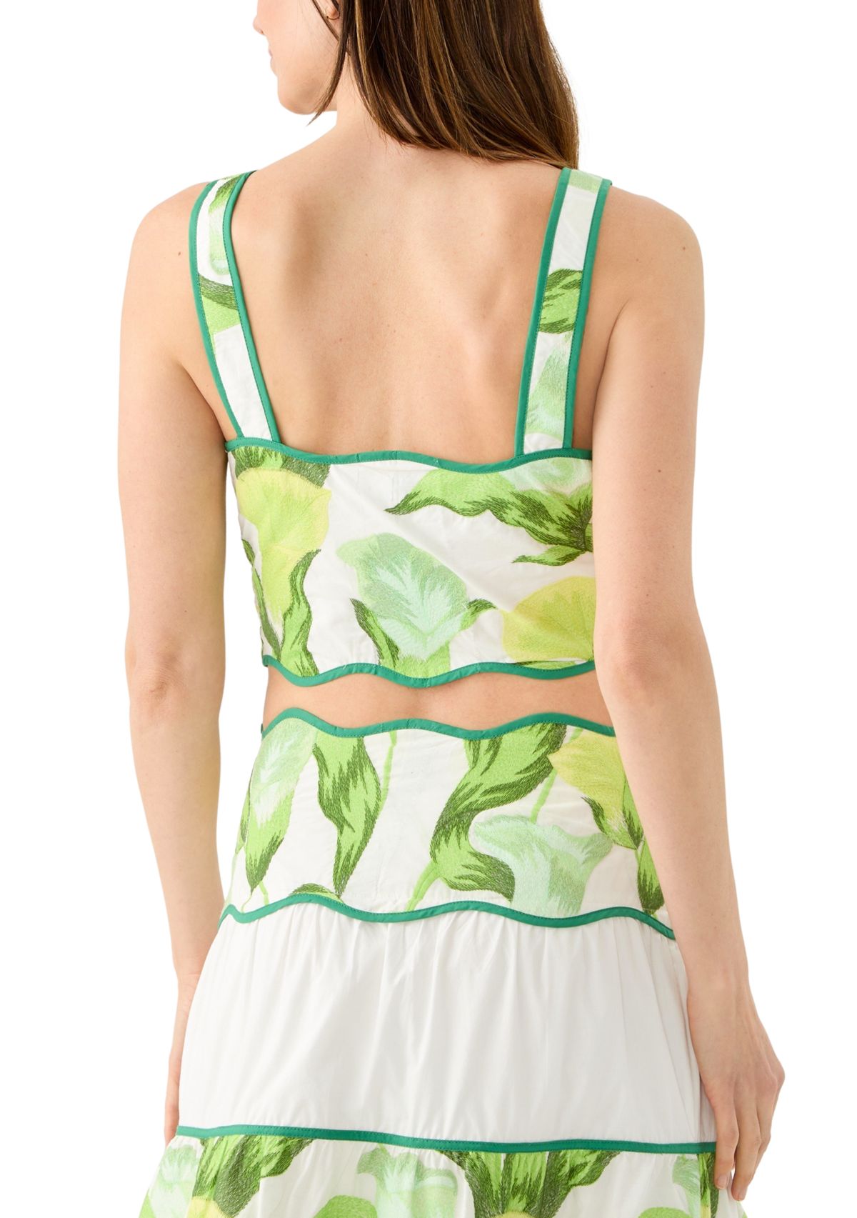 Womens Printed Scalloped Trim Crop Top