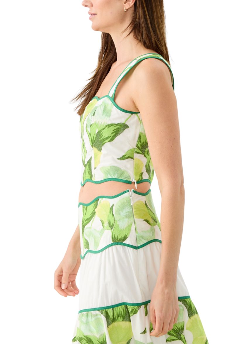 Womens Printed Scalloped Trim Crop Top