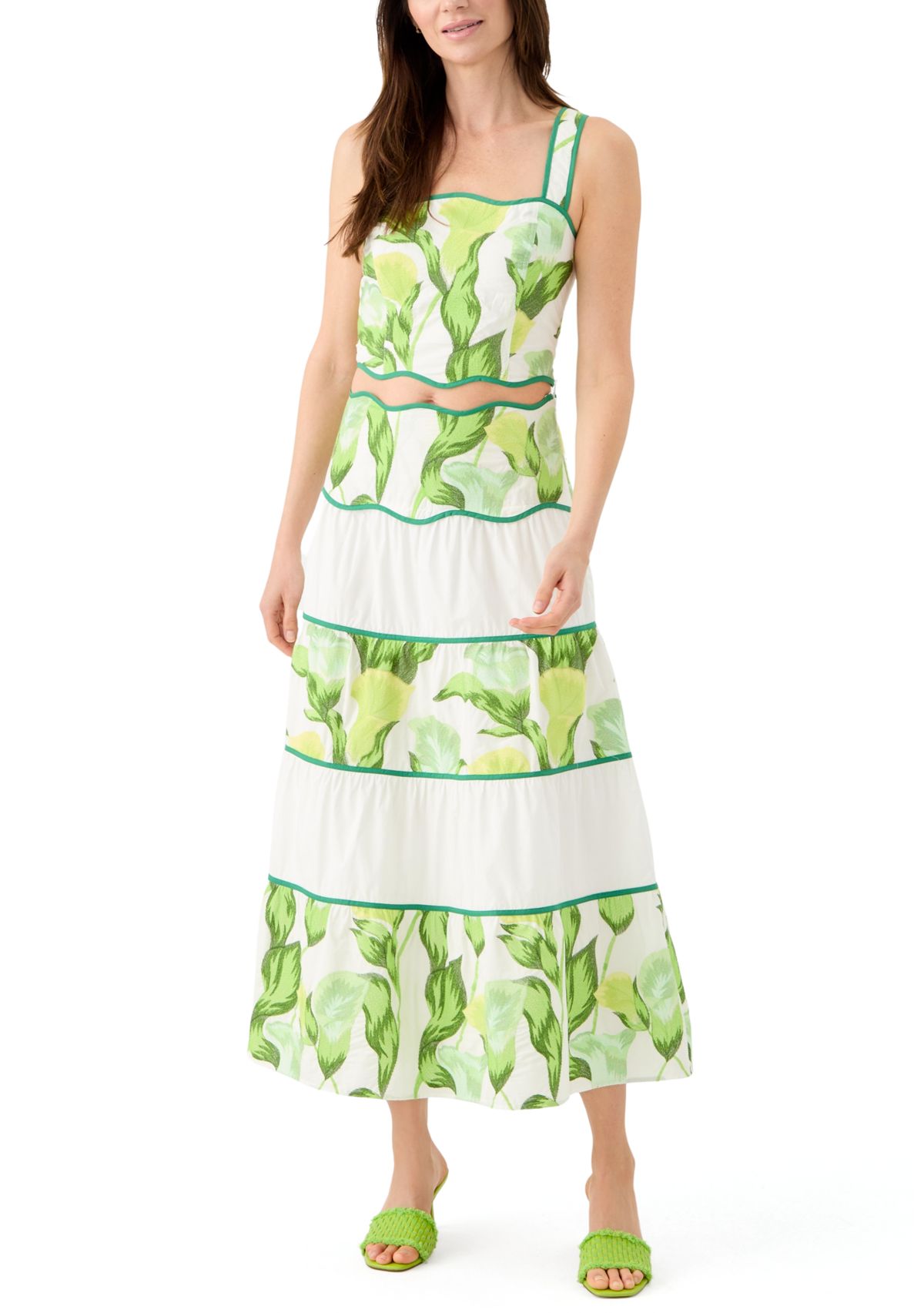 Womens Printed Scalloped Trim Crop Top