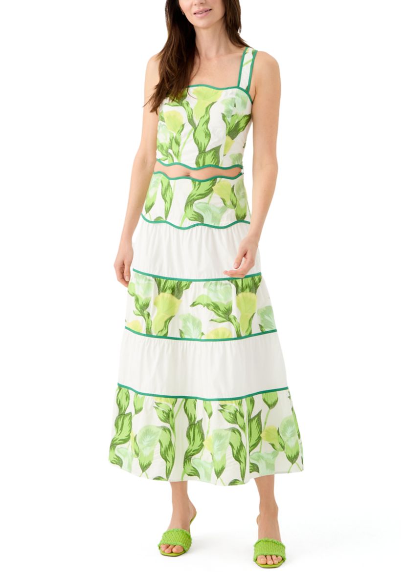 Womens Printed Scalloped Trim Crop Top