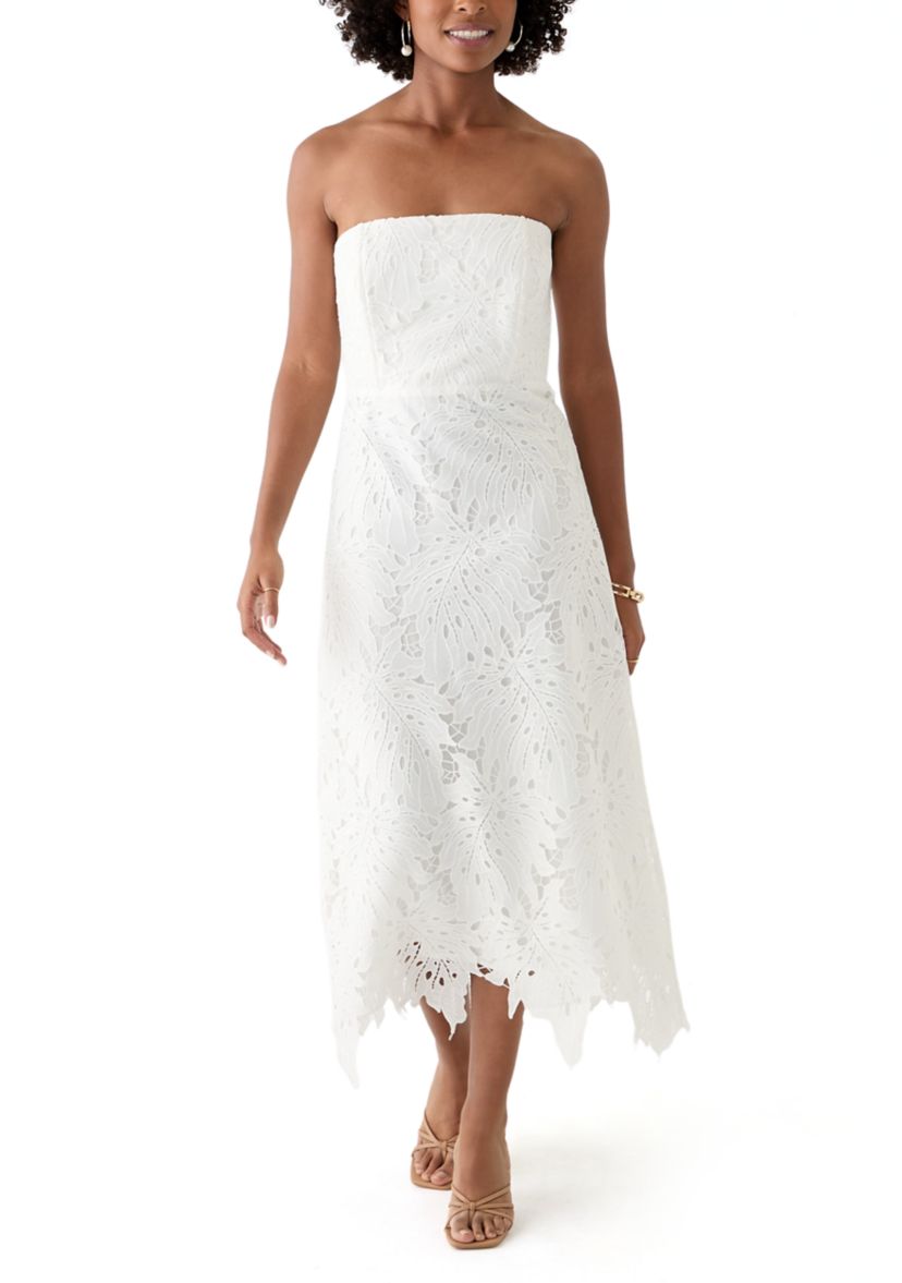 Womens 3D Lace Scalloped Midi Dress