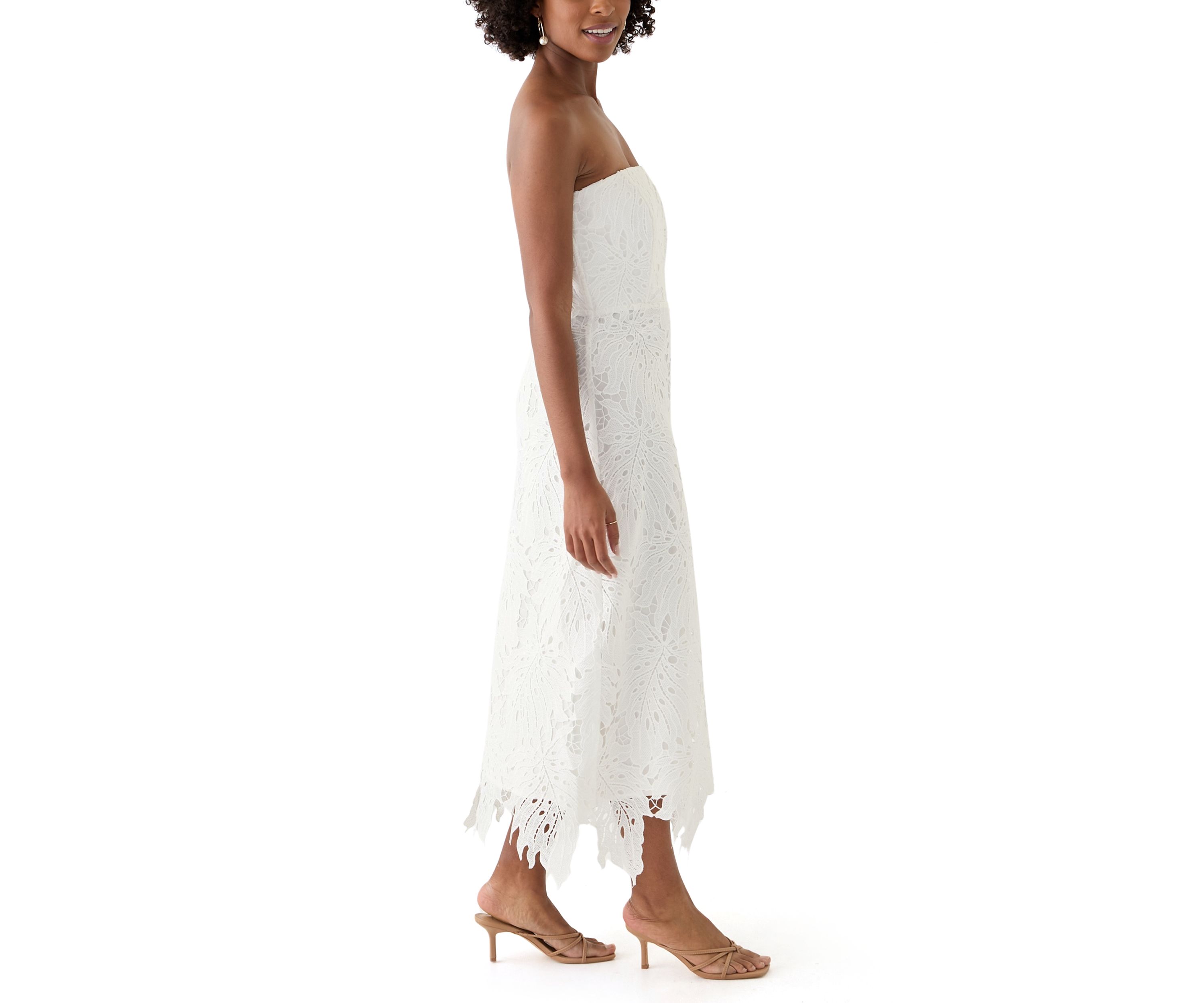 Womens 3D Lace Scalloped Midi Dress