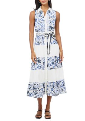 Adelyn Rae Women's Sleeveless Collar Neck Floral Midi Dress, Blue, XL